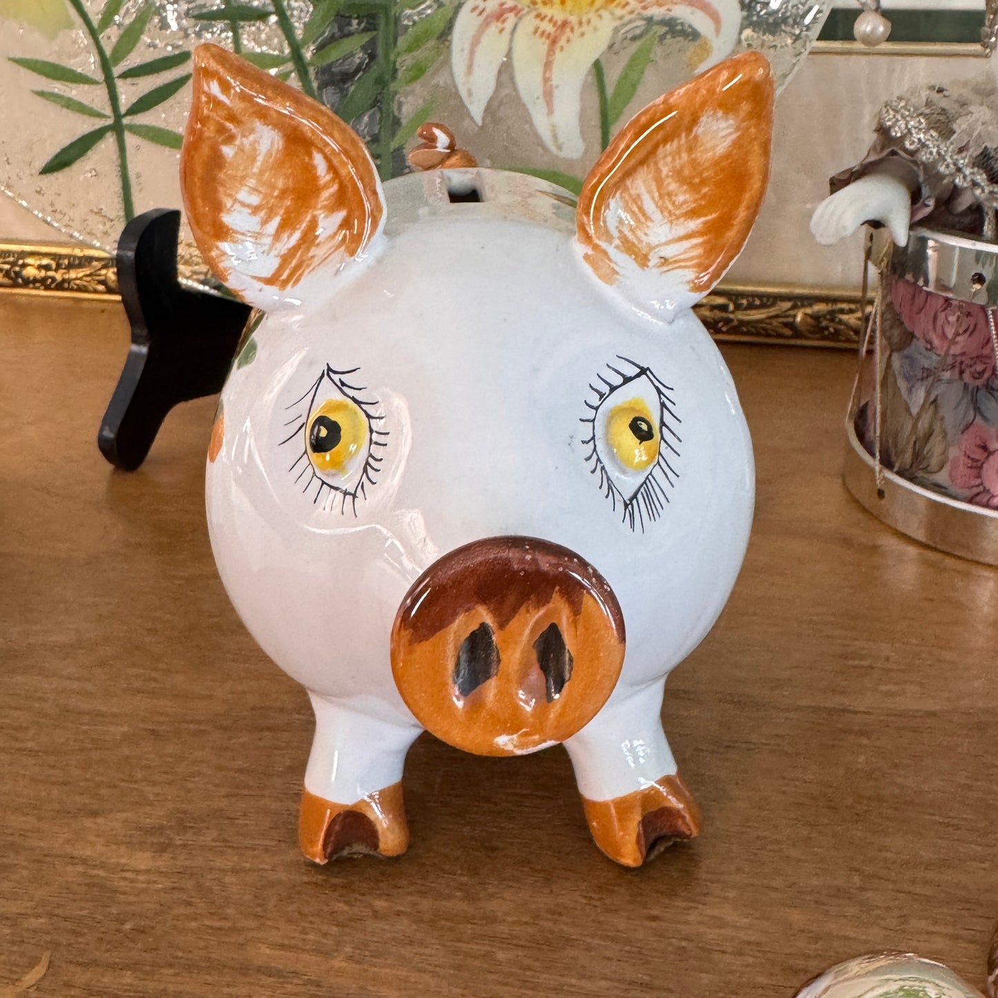 Vintage Italian Ceramic Floral Piggy Bank