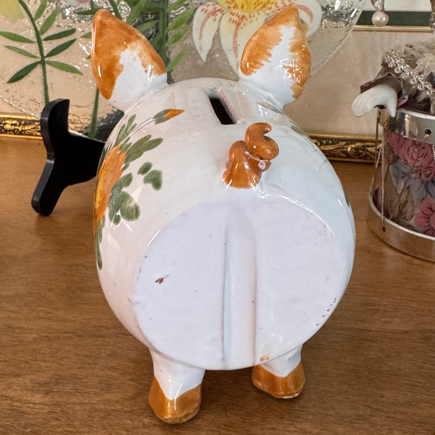 Vintage Italian Ceramic Floral Piggy Bank