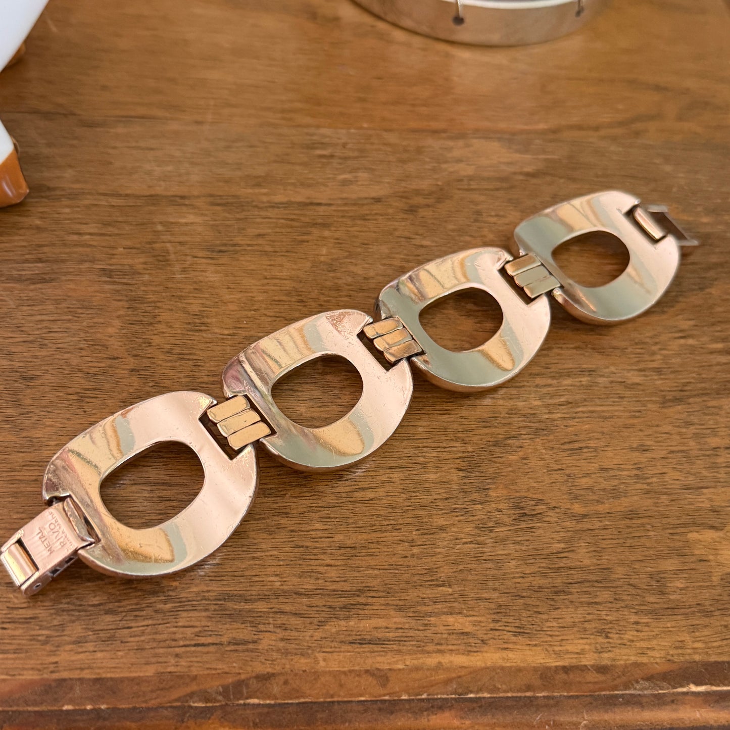 Mid Century Modern Swiss Rivo Rose Gold Plated Metal Bracelet