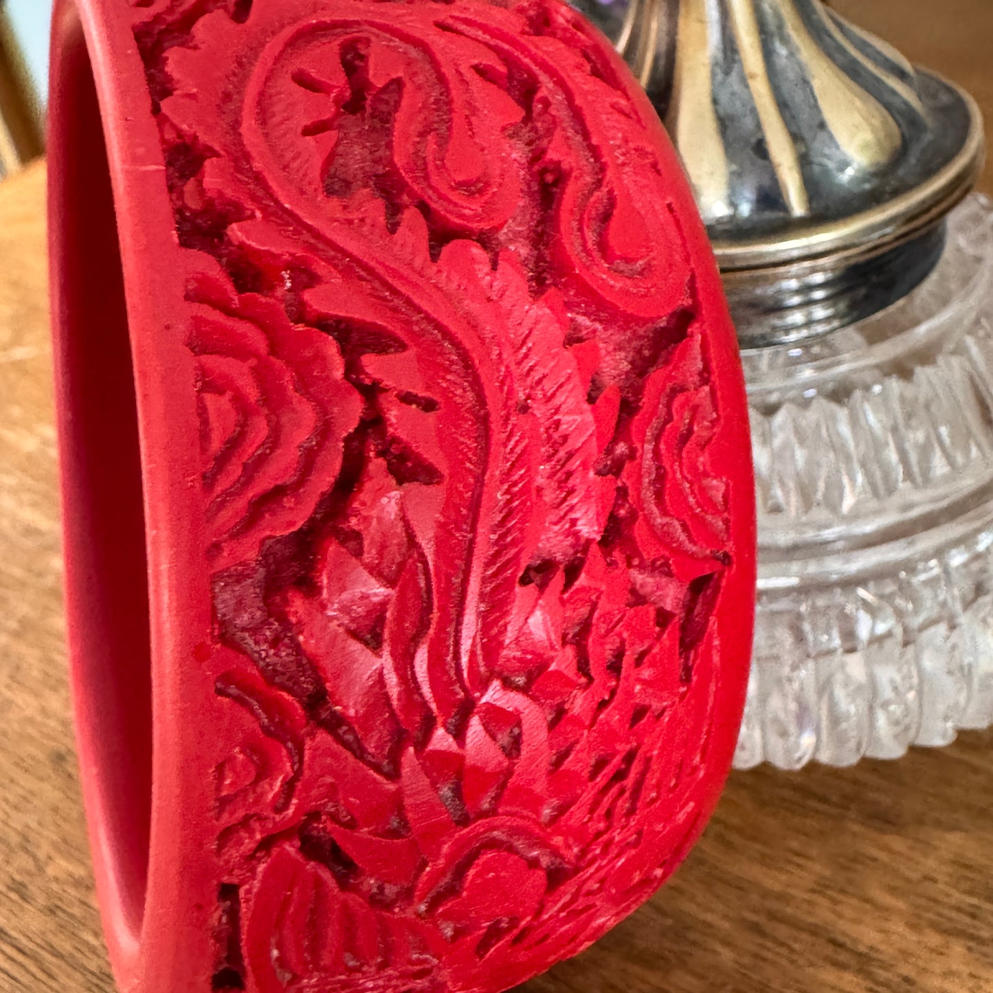 Vintage Wide Faux Red Cinnabar Eastern Dragon Bracelet