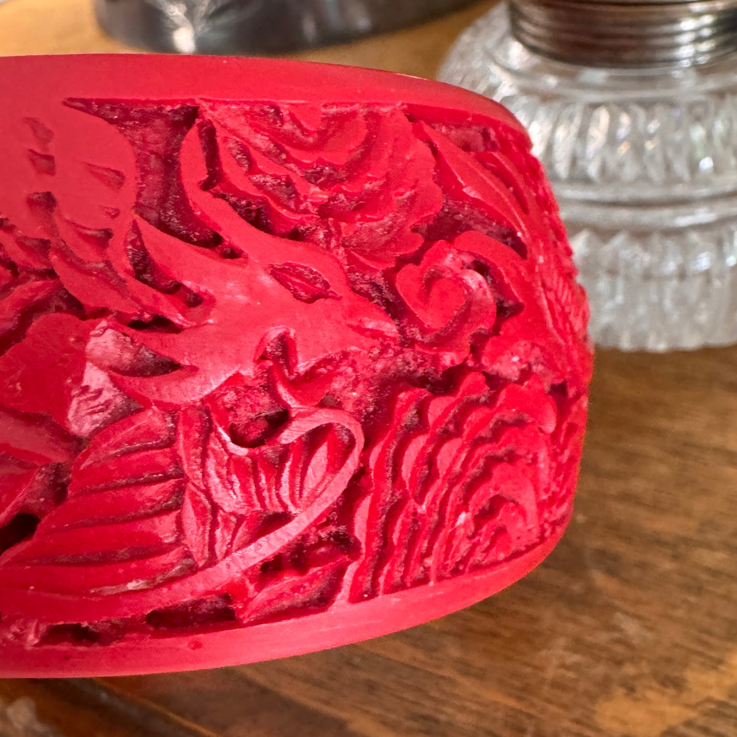 Vintage Wide Faux Red Cinnabar Eastern Dragon Bracelet
