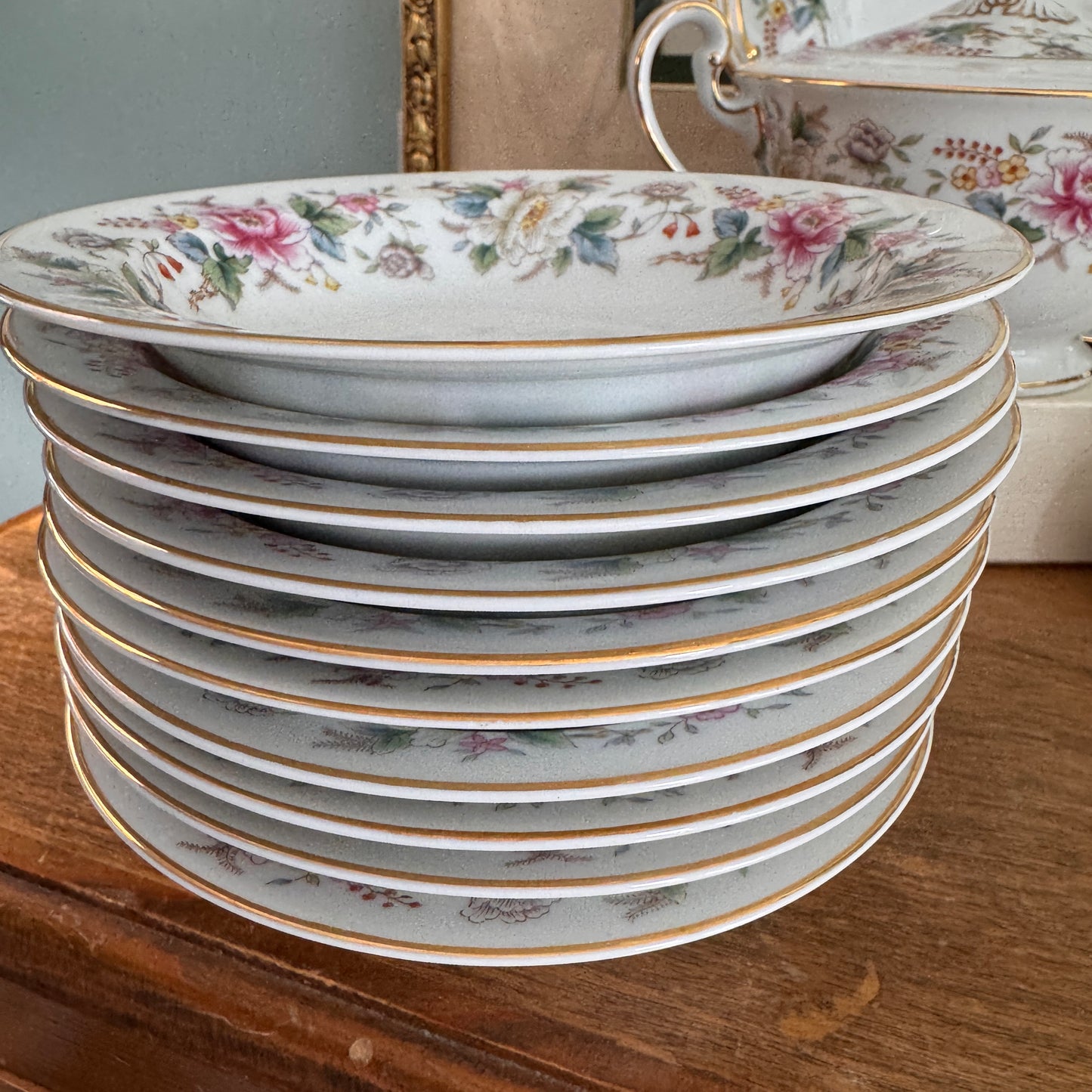 Noritake Nippon Toki Kaisha Floral Japanese Pedestal Sugar Bowl & Creamer 10 Fruit Bowls