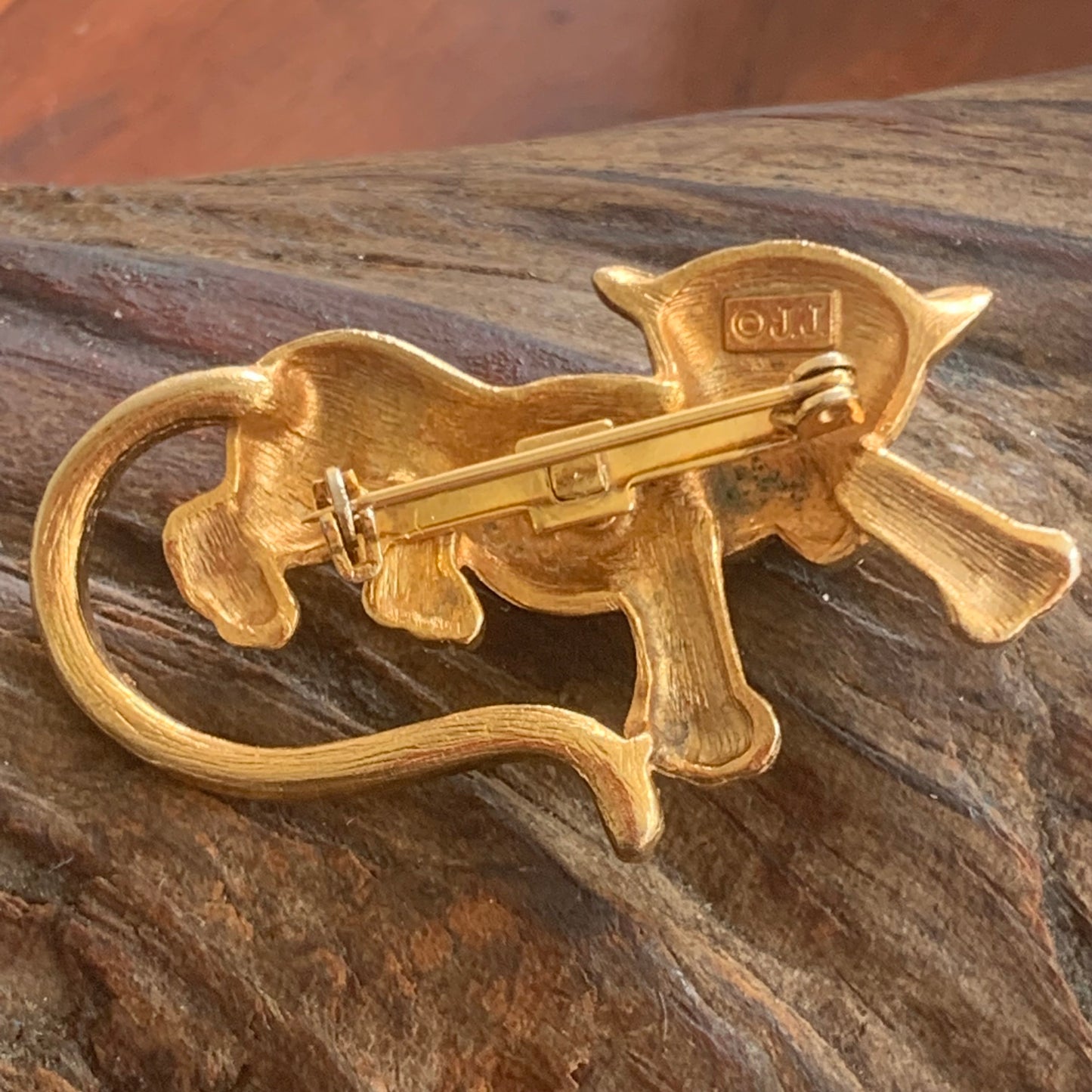 Vintage Signed JJ Rhinestone Leopard Cub Pin