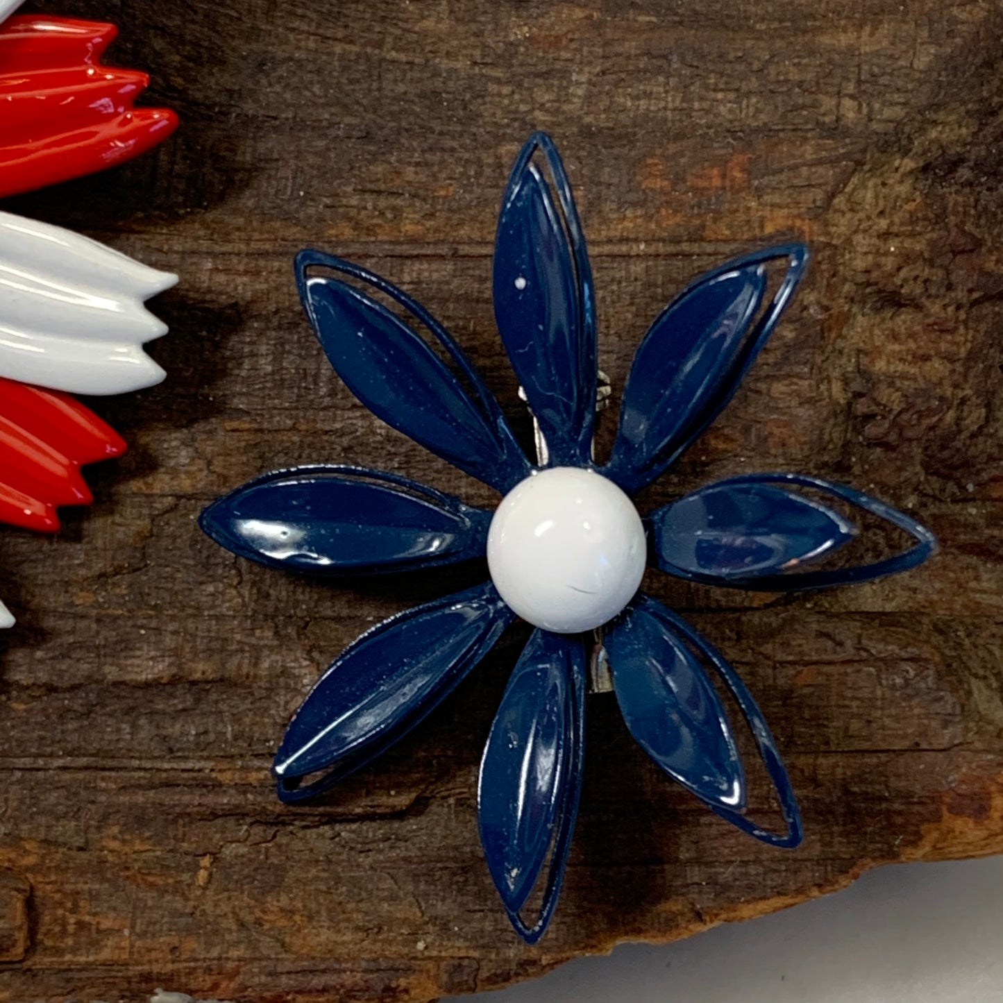 Two Vintage Enamel Flower Pins