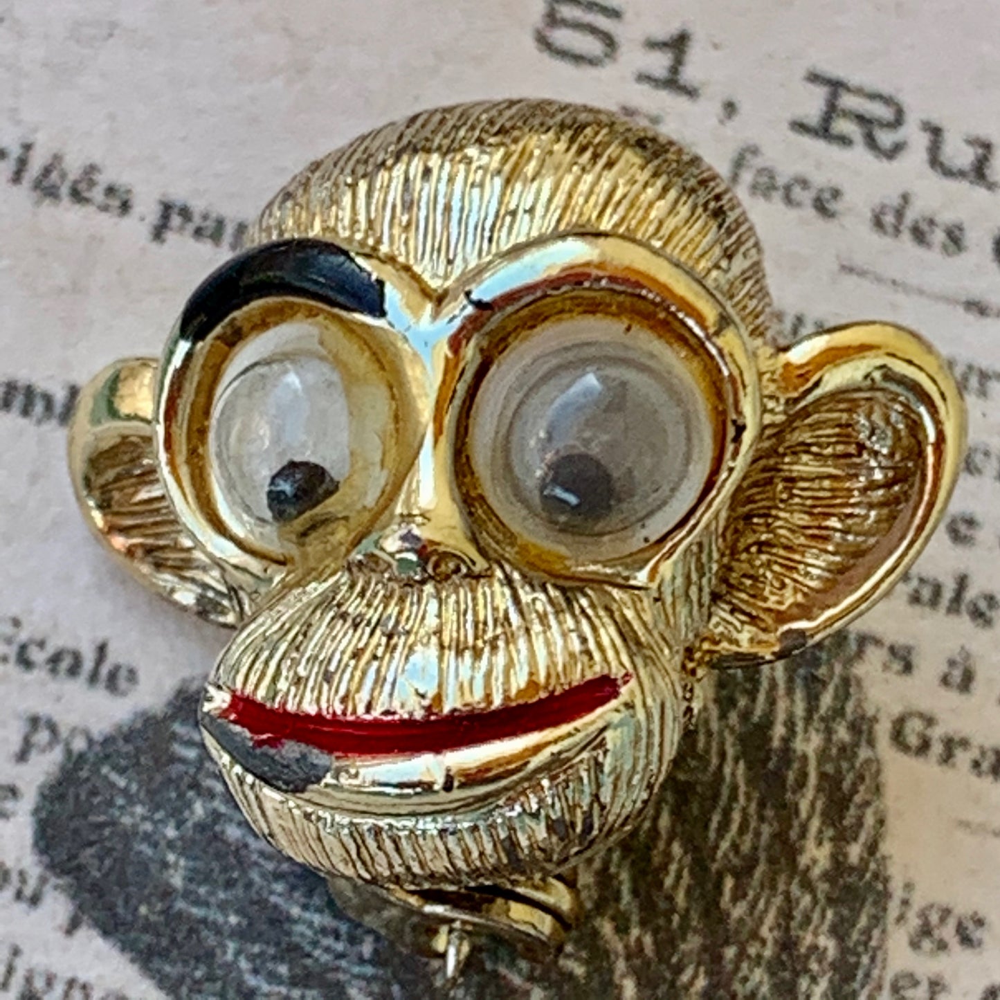 Vintage Whimsical Googly Eyed Monkey Face Pin