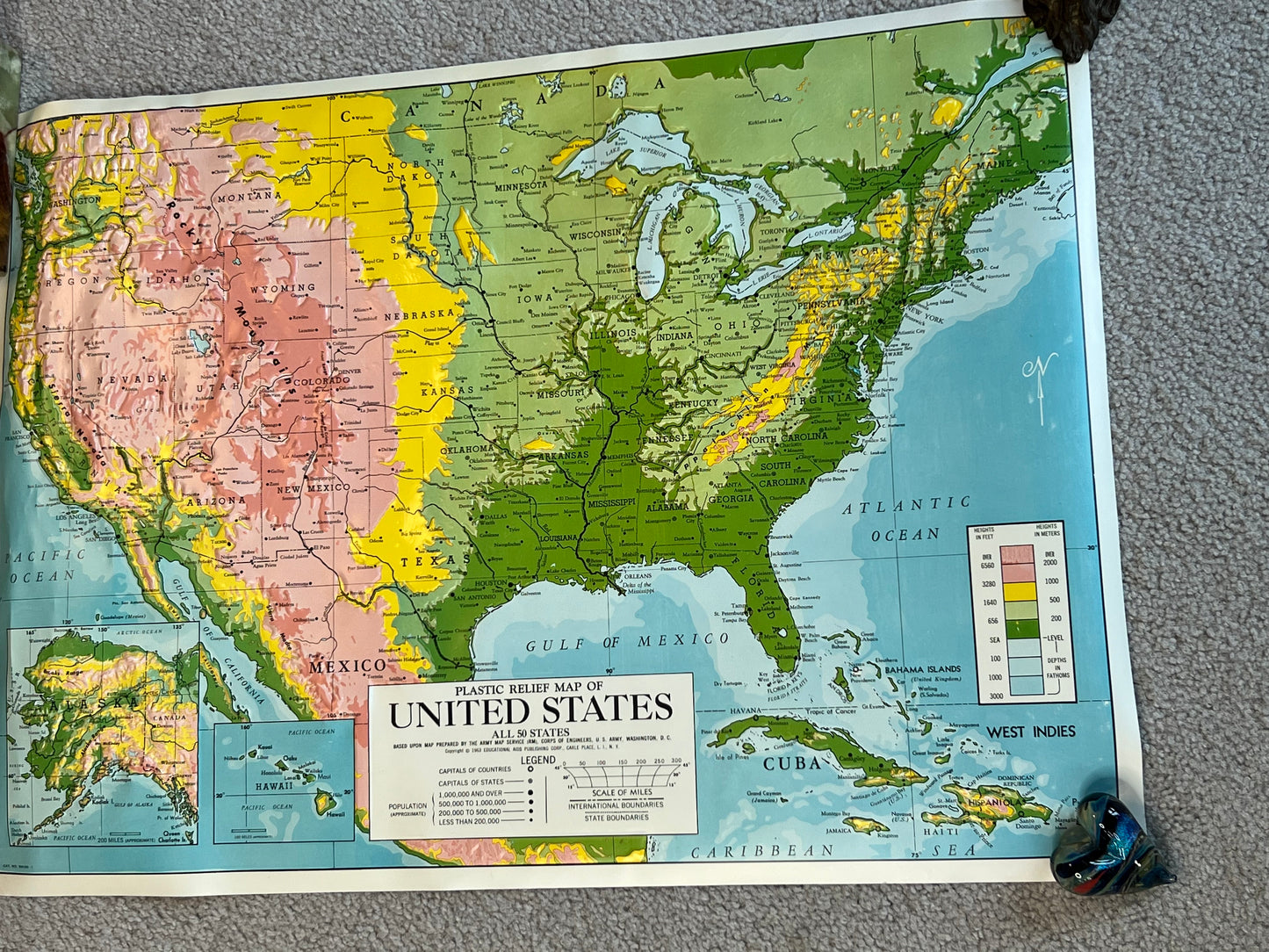 Vintage Plastic Relief Map of The United States Educational Aids U. S. Army