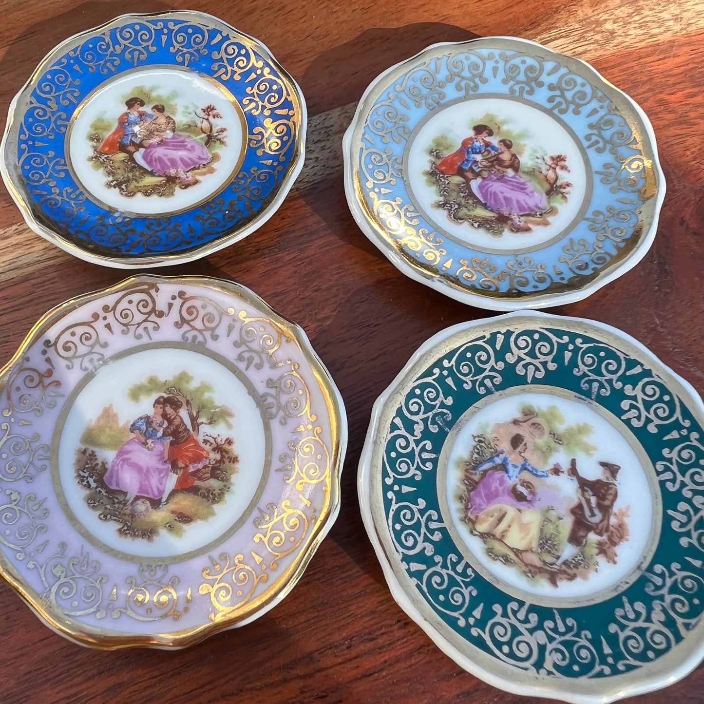Miniature Four French Limoges Meissner Hand Painted Plates