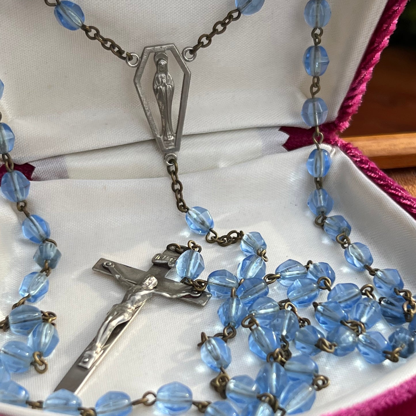 Modern Looking Periwinkle Blue Glass Bead Rosary