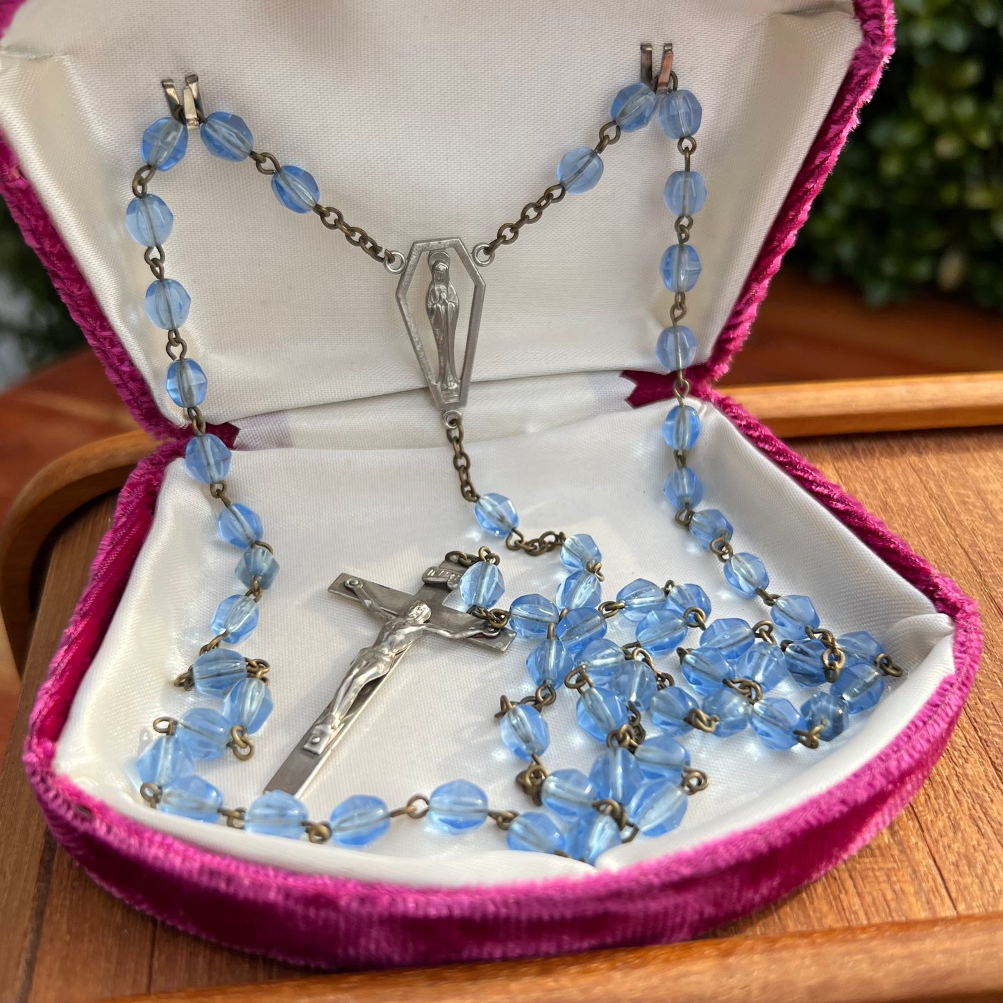 Modern Looking Periwinkle Blue Glass Bead Rosary