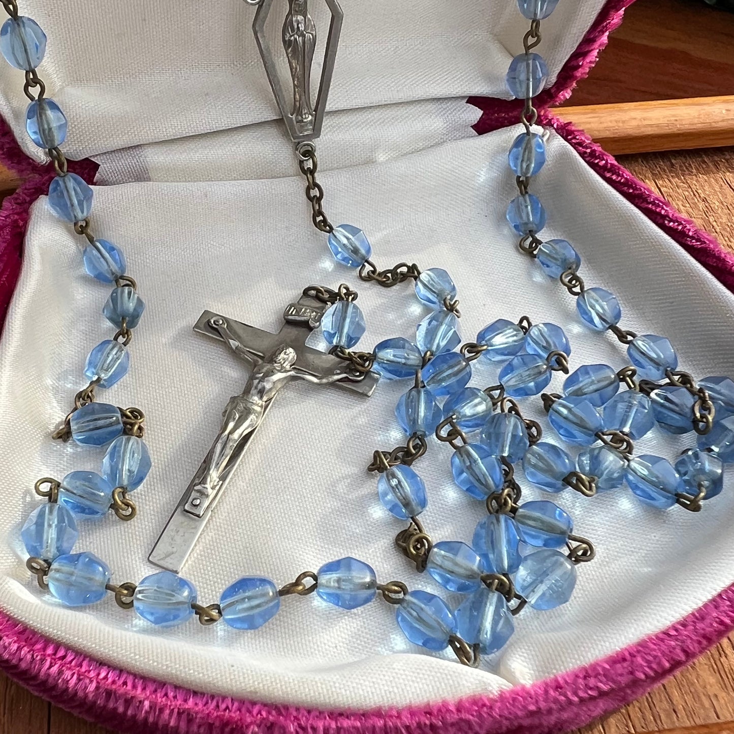 Modern Looking Periwinkle Blue Glass Bead Rosary