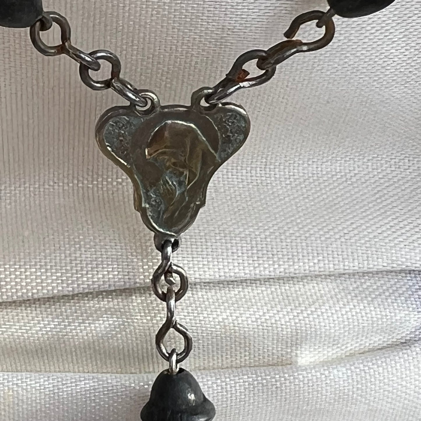 Art Deco French Black Wood Bead Rosary