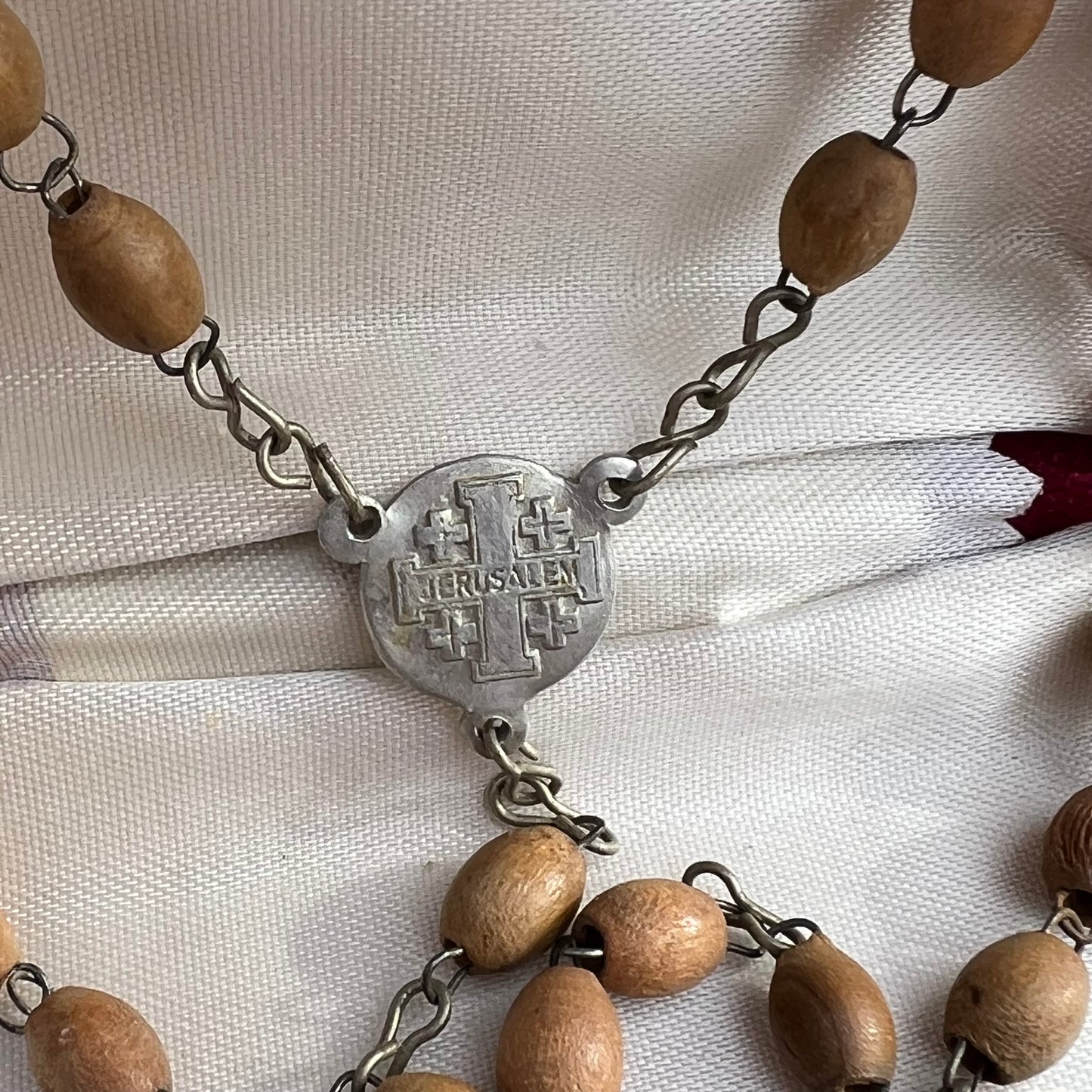 Vintage Olive Wood Terra Sancta Jerusalem Cross Rosary