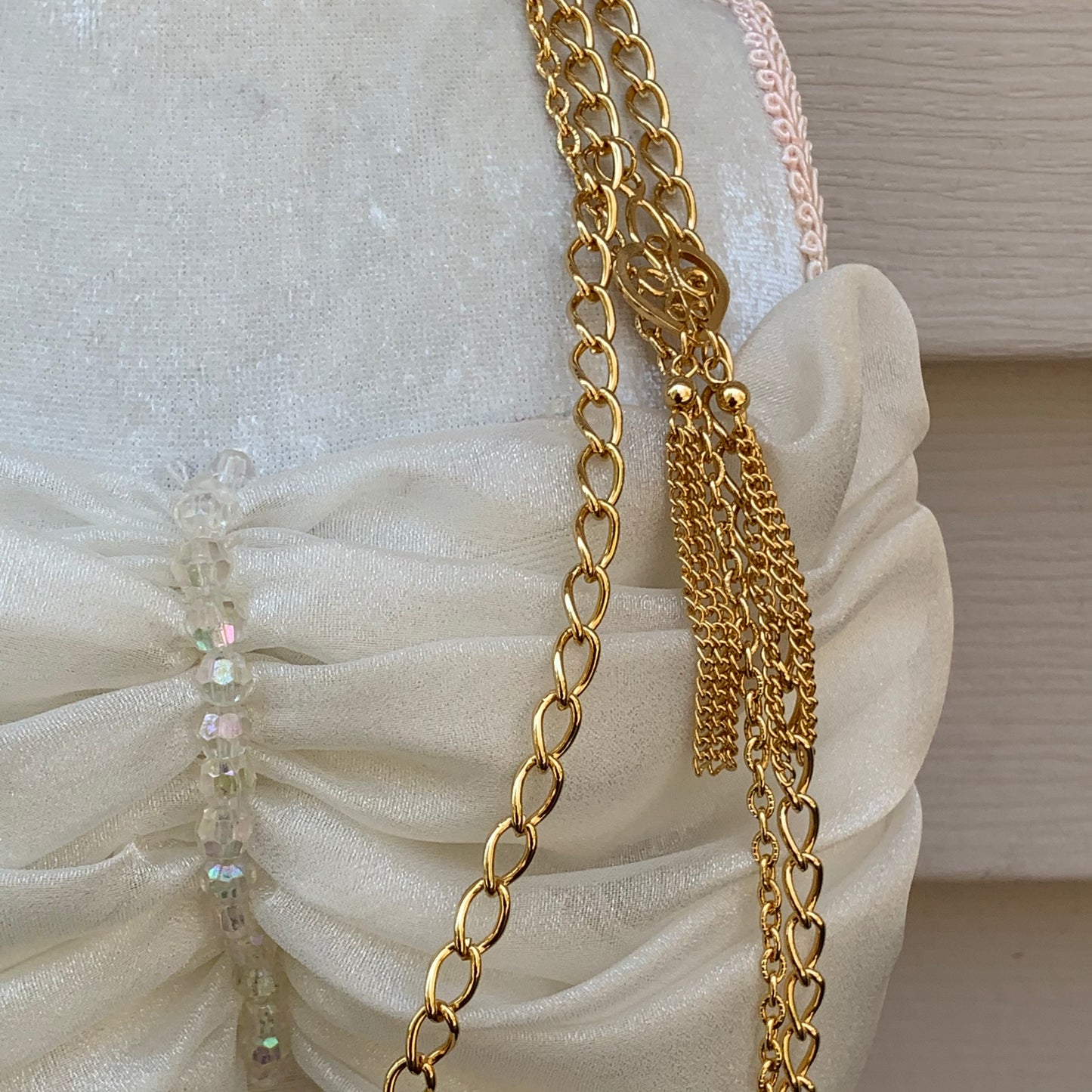 Vintage Triple Strand Gold Tone Metal Pendant Necklace