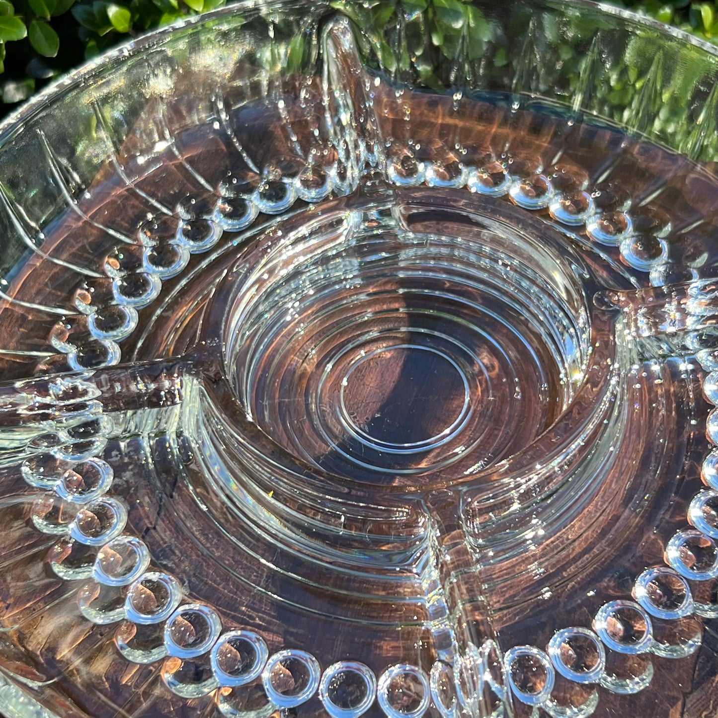 Vintage French Round Glass Divided Dish Round Glass Beads