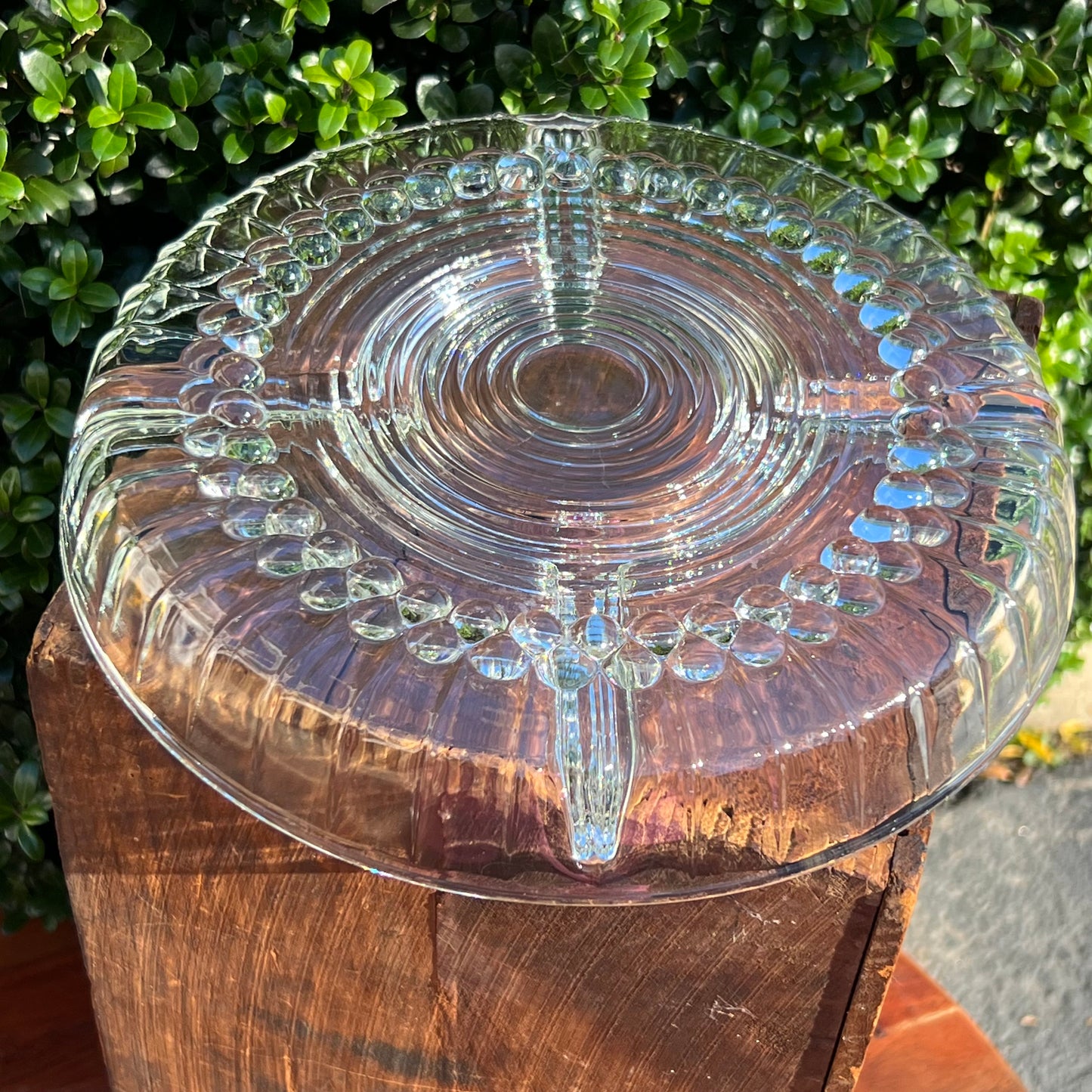Vintage French Round Glass Divided Dish Round Glass Beads