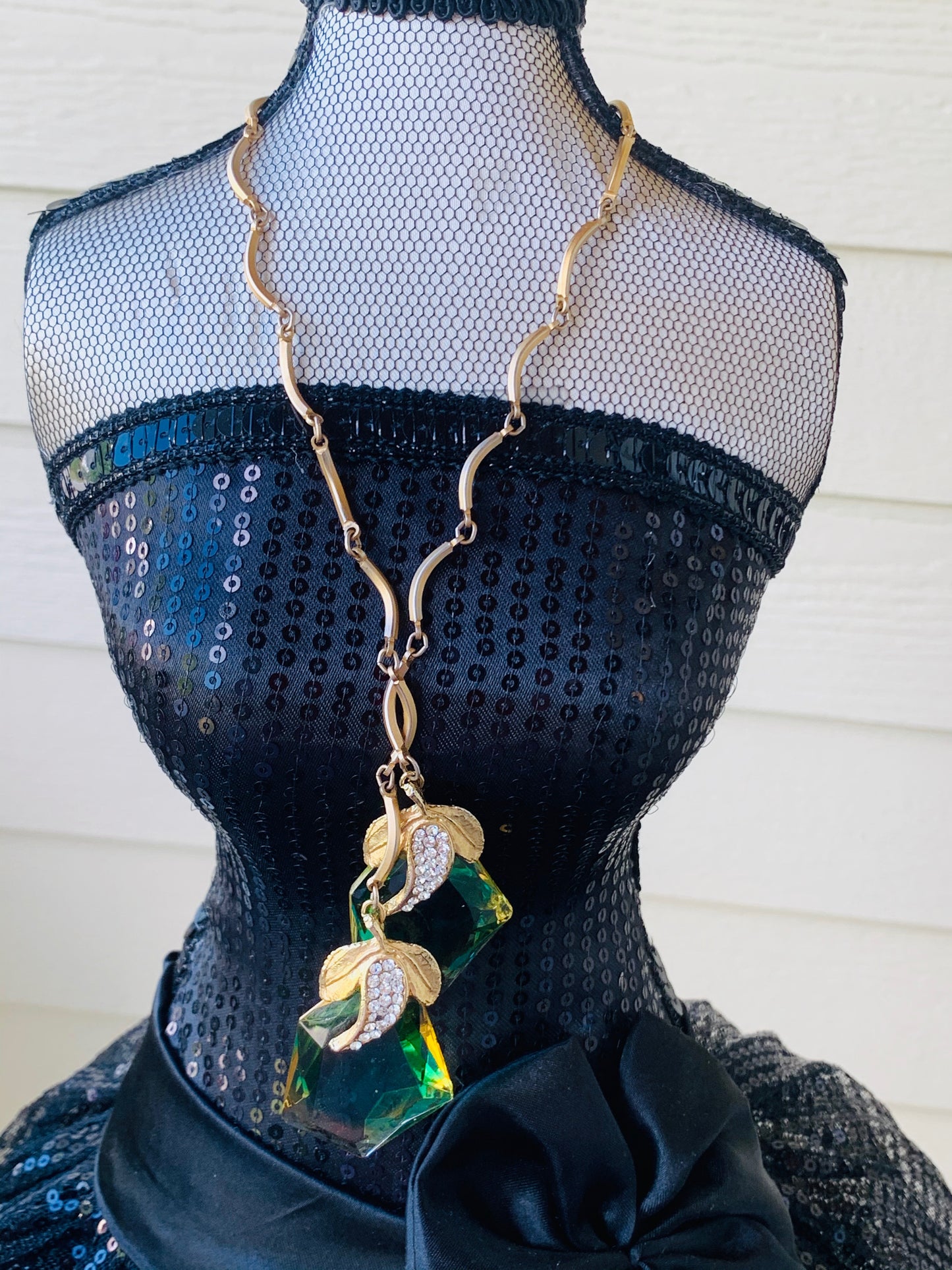Vintage Tourmaline Crystal Rhinestone Lariat Necklace