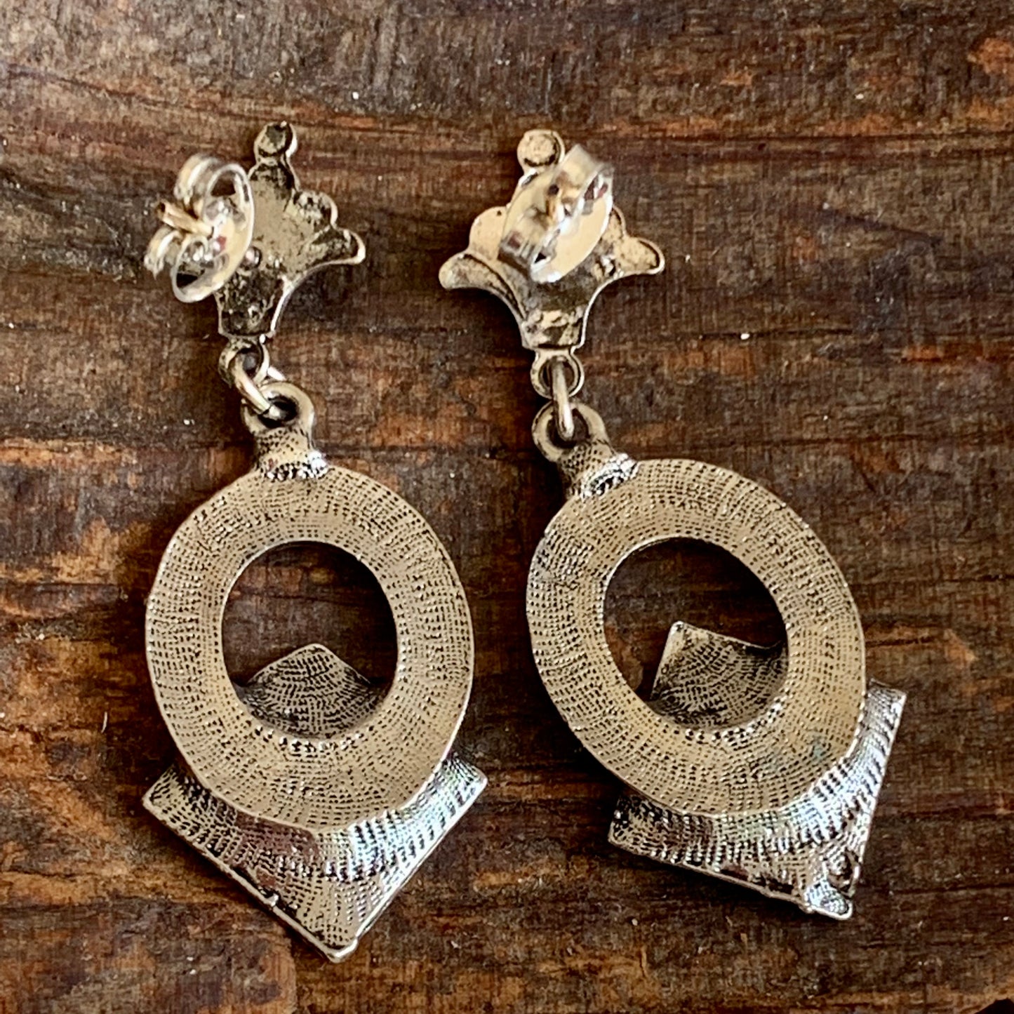 Vintage Dangling Silver Tone Pierced Earrings 14K Gold Posts
