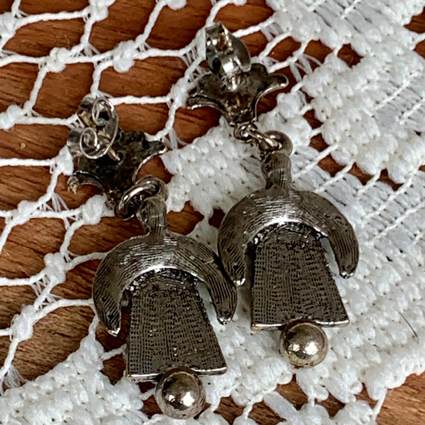 Vintage Dangling Silver Tone Pierced Earrings 14K Gold Posts