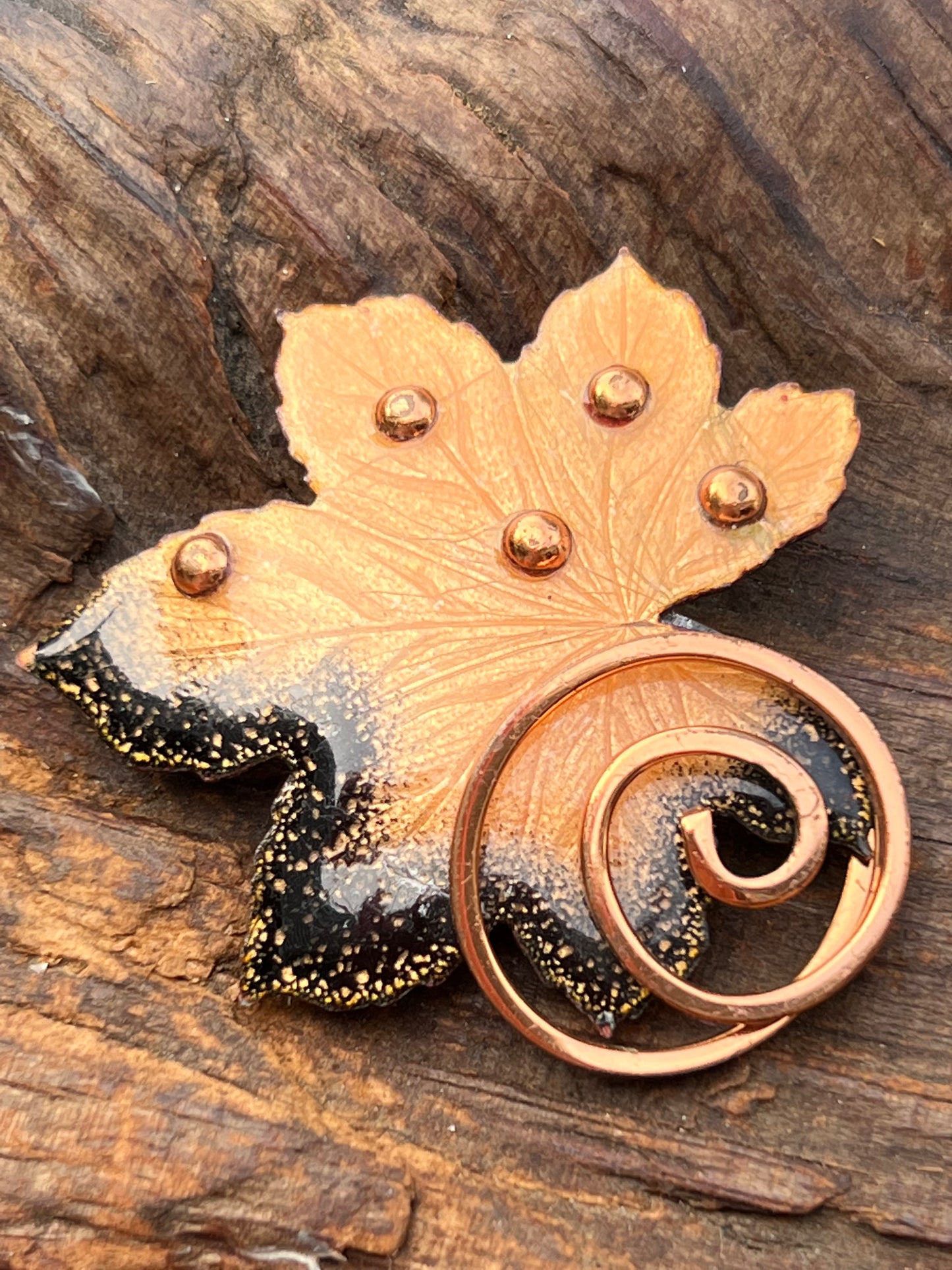 Mid Century Modern Matisse Renoir Enamel & Copper Leaf Pin