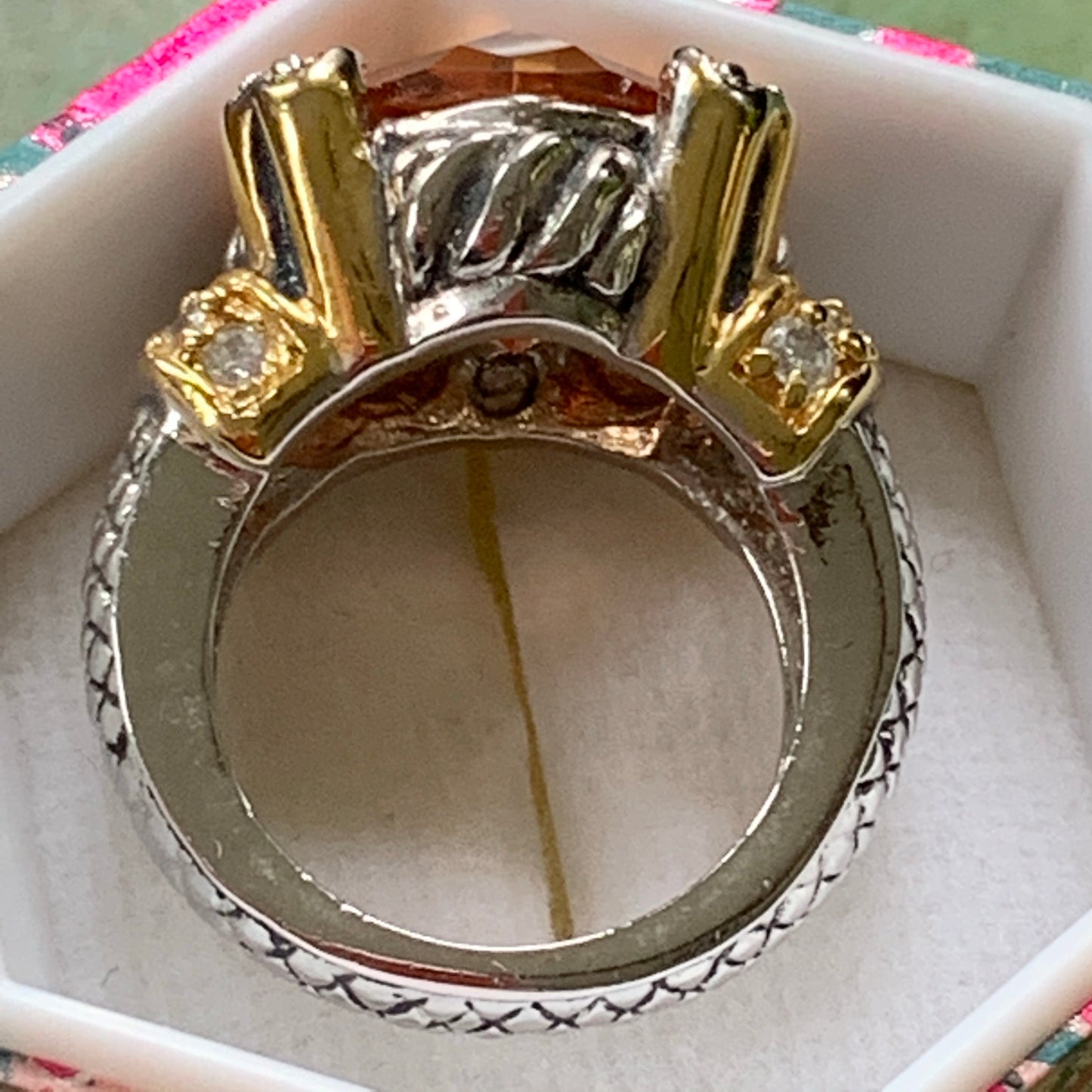 Sterling Silver Checkered Rhinestone Heart Ring - Lady Slippers