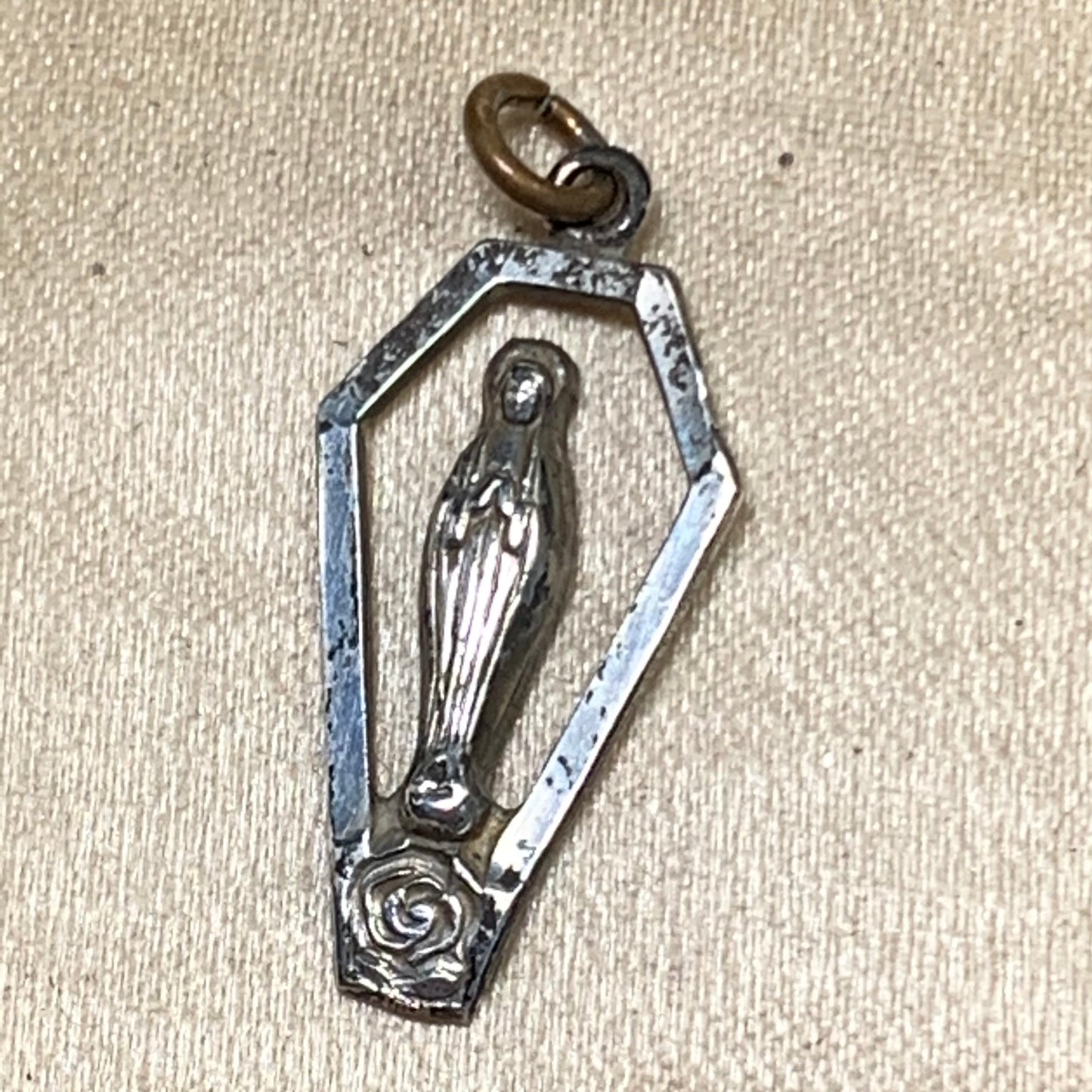 Vintage Chapel Sterling Silver Mary & Roses Medal