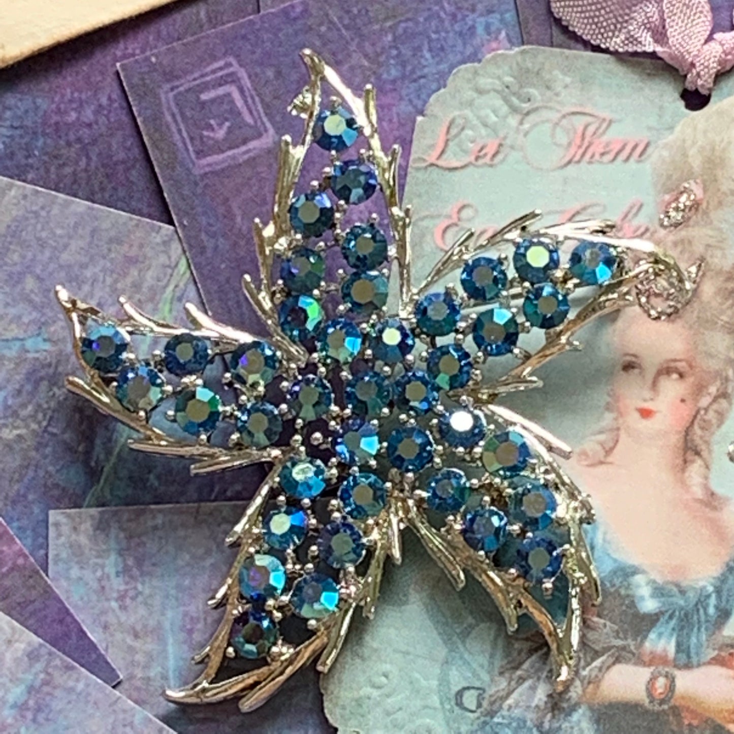 Vintage Rhinestone Blue & Purple Star Pin - Lady Slippers