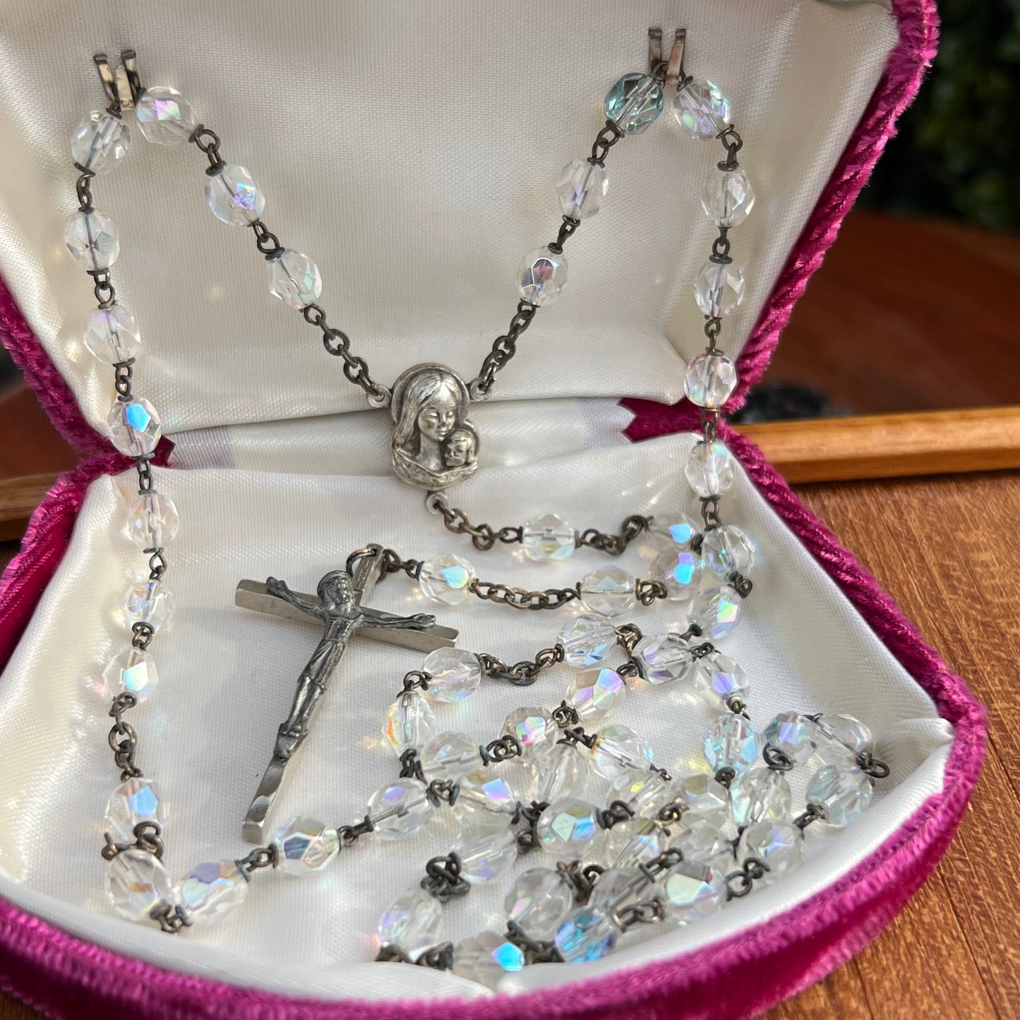 Vintage Multi Faceted Round Glass Bead Rosary