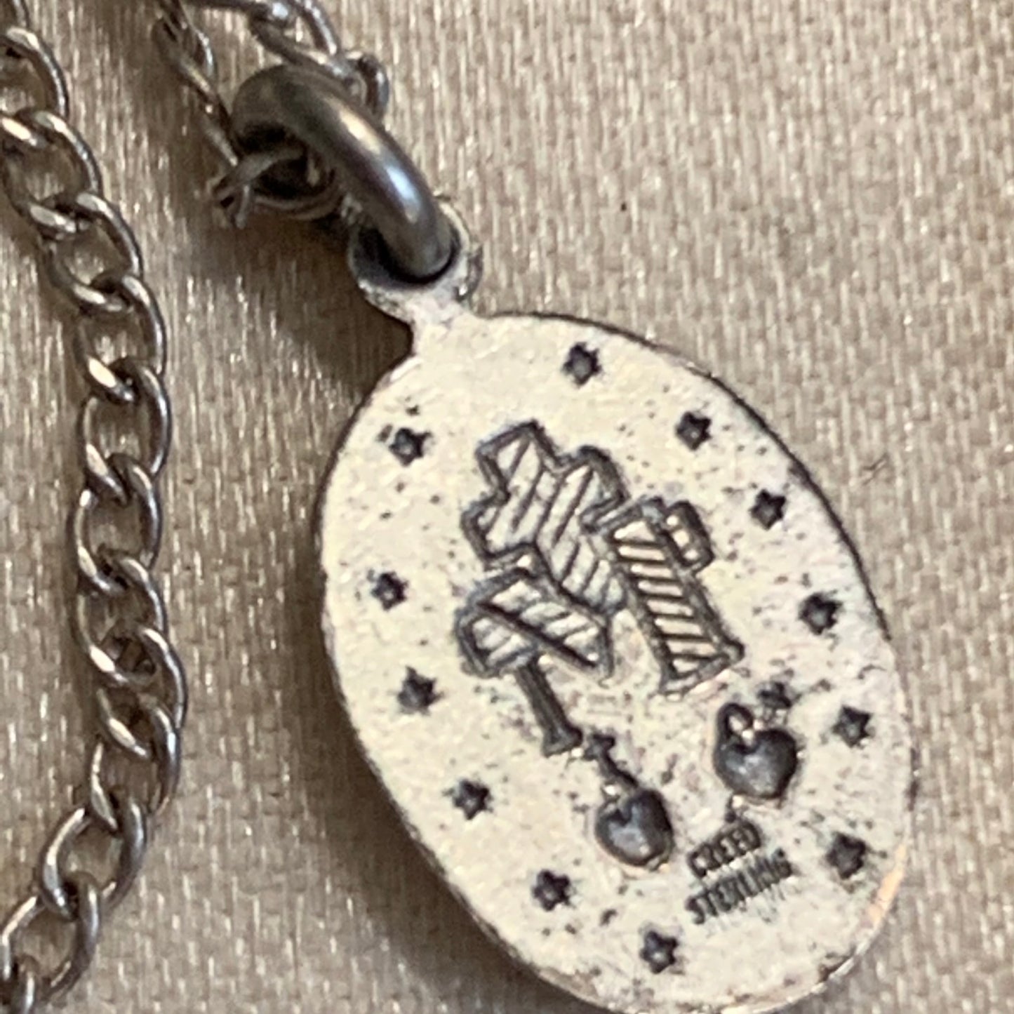 Vintage Creed Sterling Silver Child's Immaculate Mary Medal Necklace