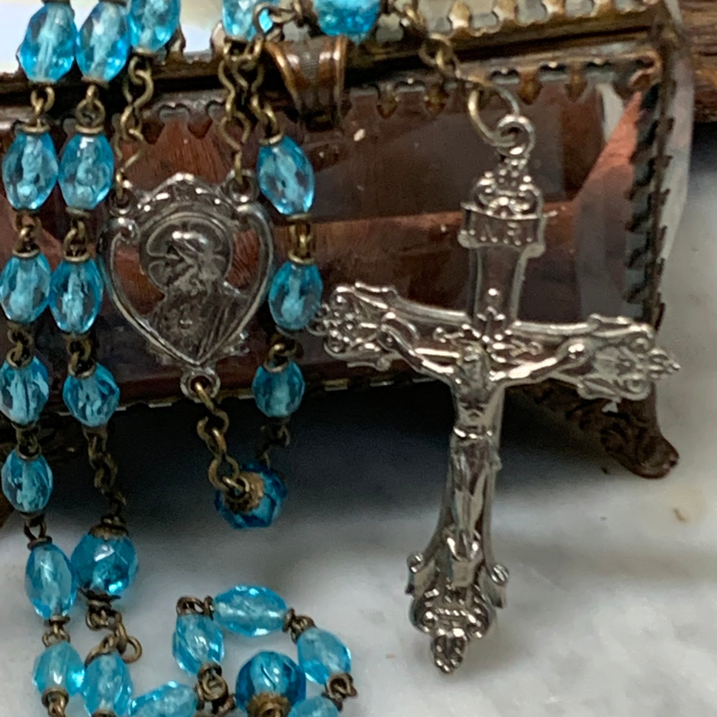 Vintage Blue Crystal Bead Rosary