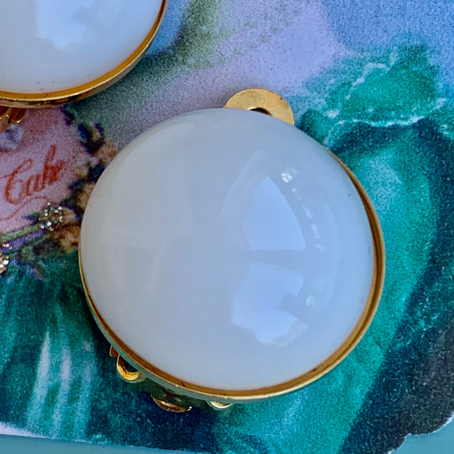 Vintage Gay Bower Soft White Art Glass Earrings