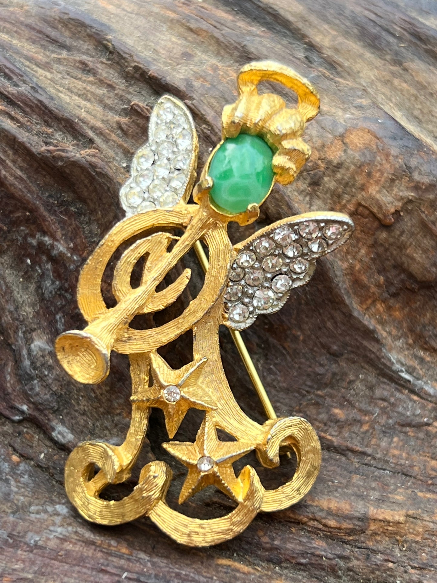 Vintage Benedict NY Rhinestone Angel Pin