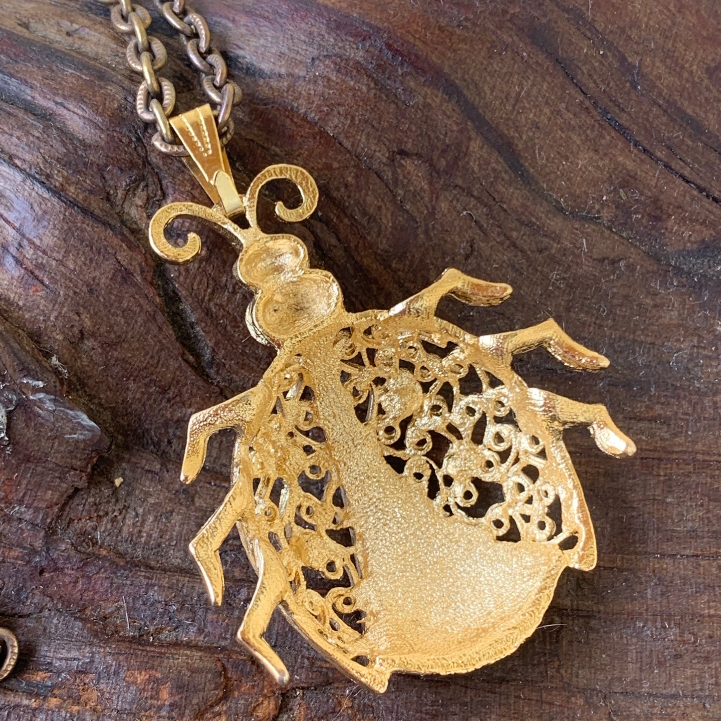 Vintage Rhinestone Ladybug Necklace