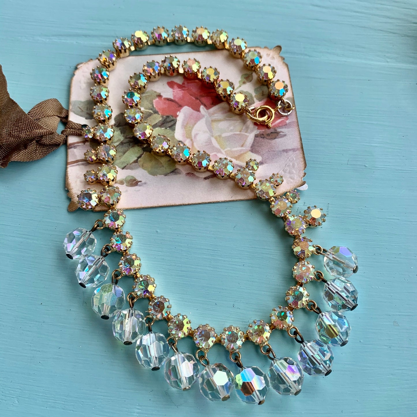 Multi-Faceted Rhinestone & Crystal Bead Necklace