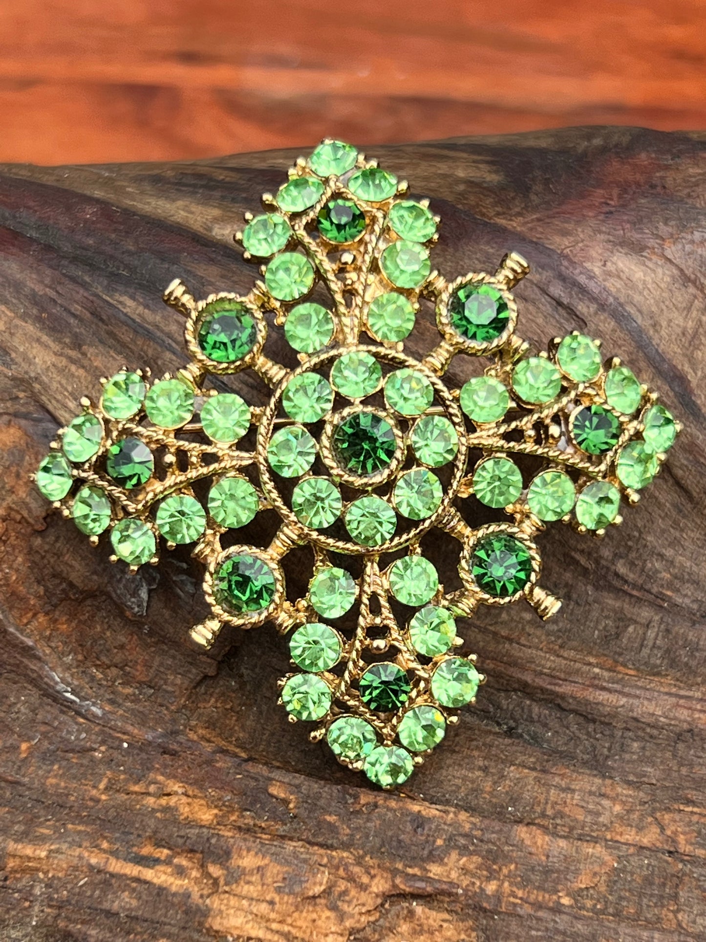 Vintage Green Rhinestone Pin