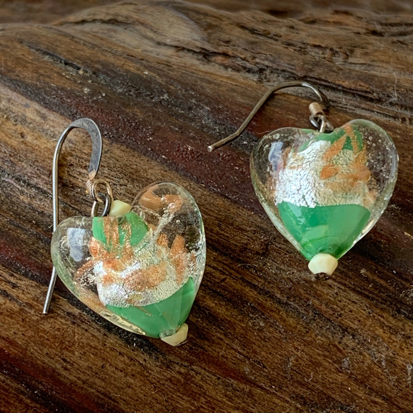 Vintage Hand Blown Glass Heart Earrings