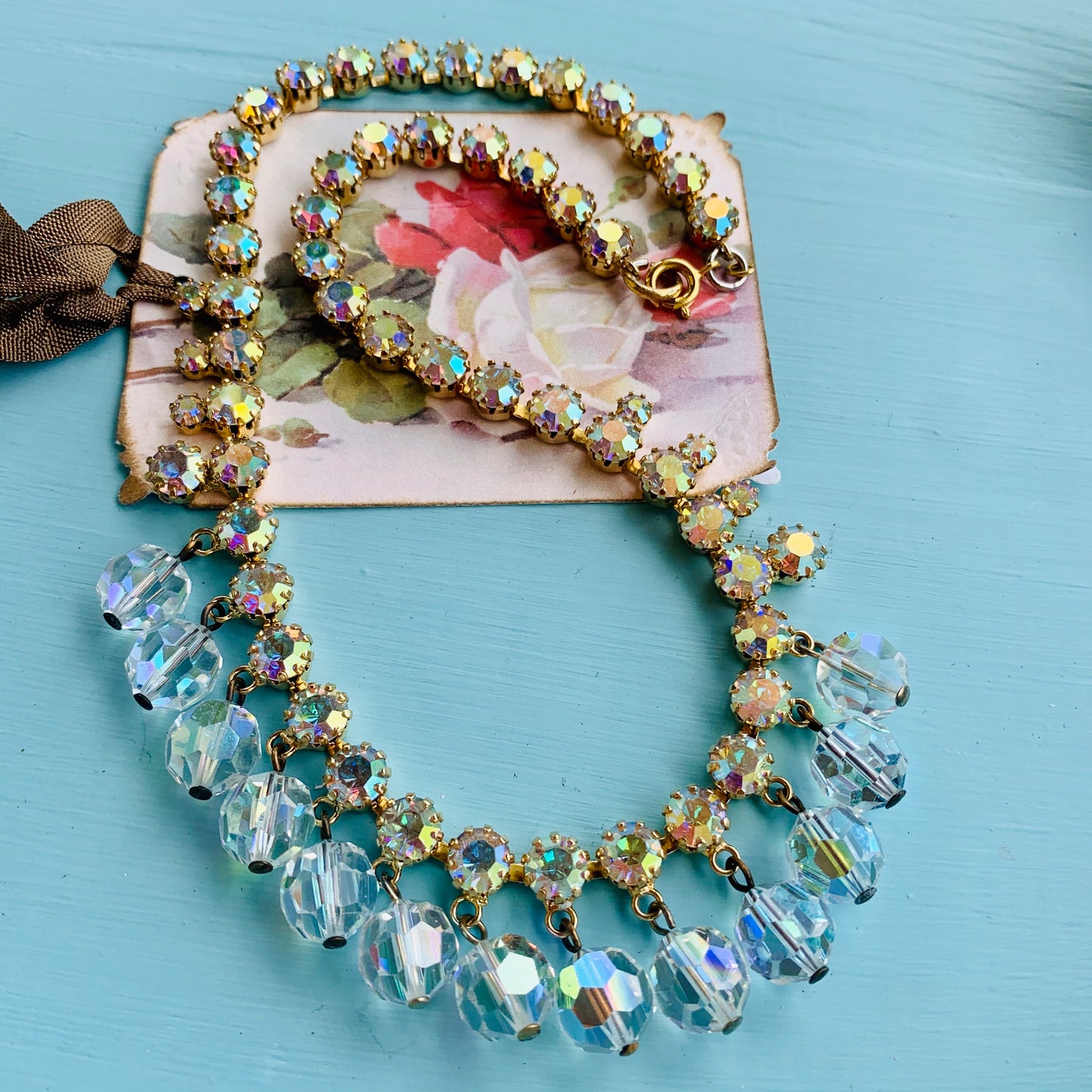 Multi-Faceted Rhinestone & Crystal Bead Necklace