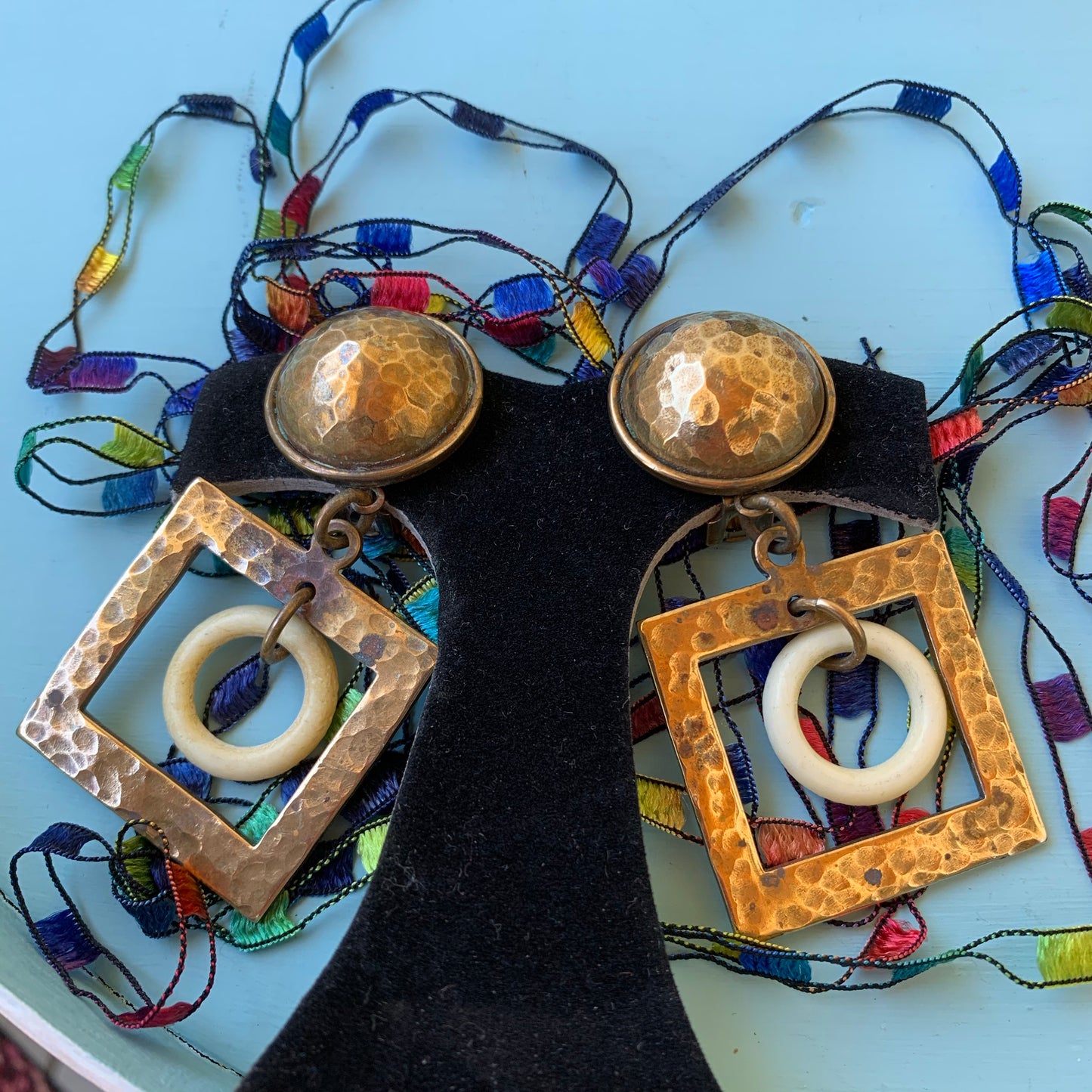 Mid Century Modern Copper & Plastic Dangling Earrings