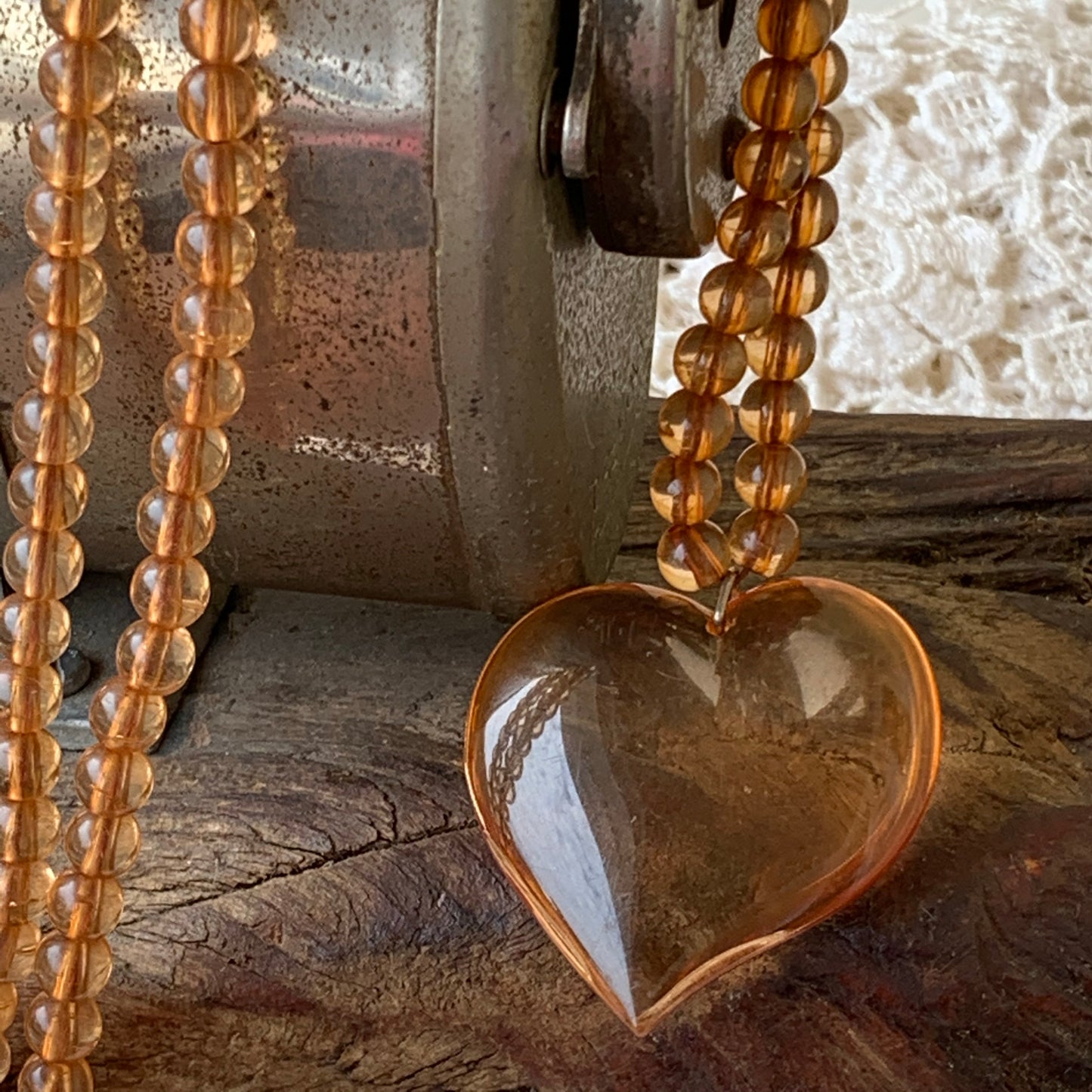 Vintage Vogue Lucite Plastic Puffy Heart Necklace