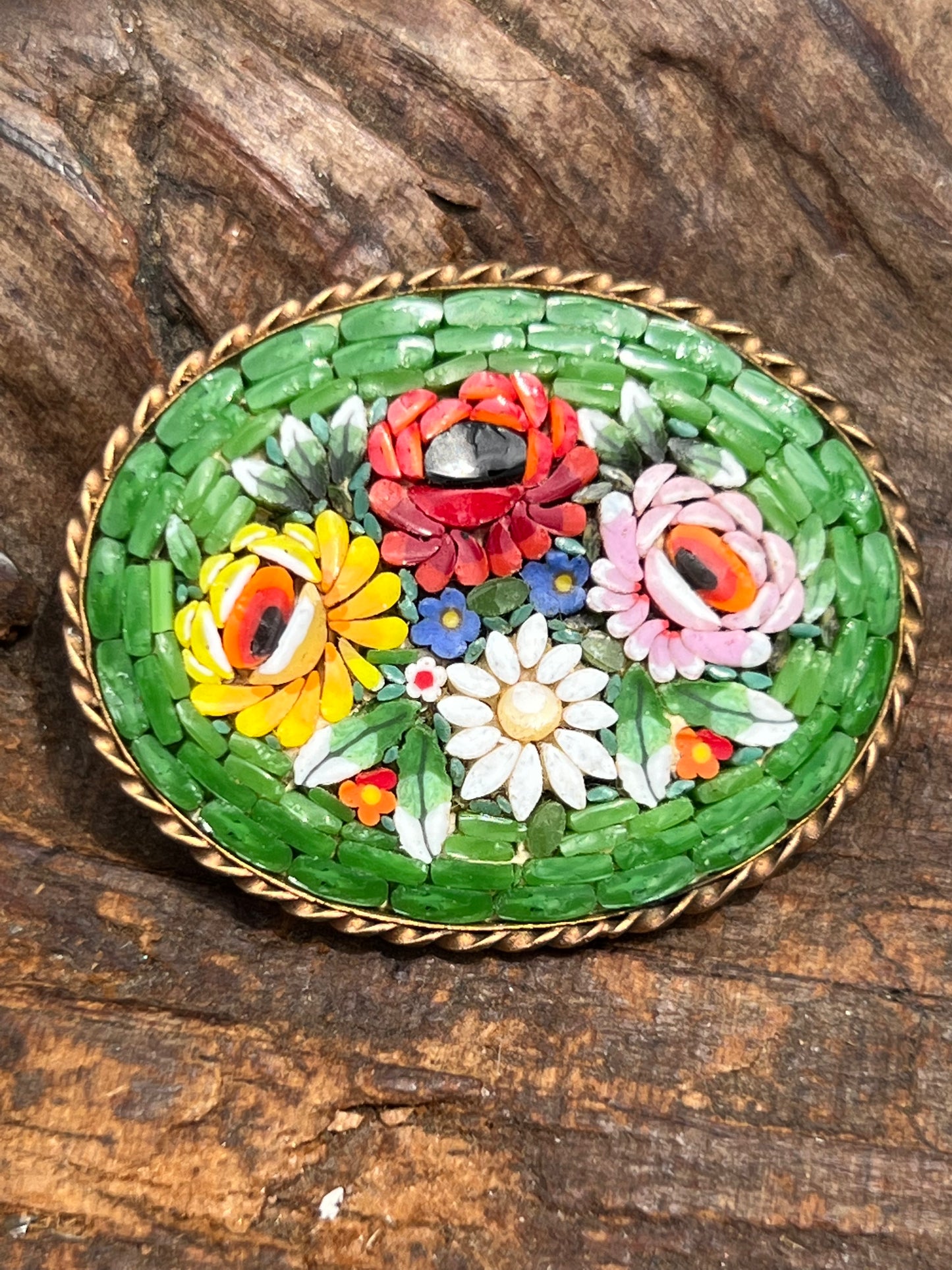 Vintage Italian Floral Micro Mosaic Pin
