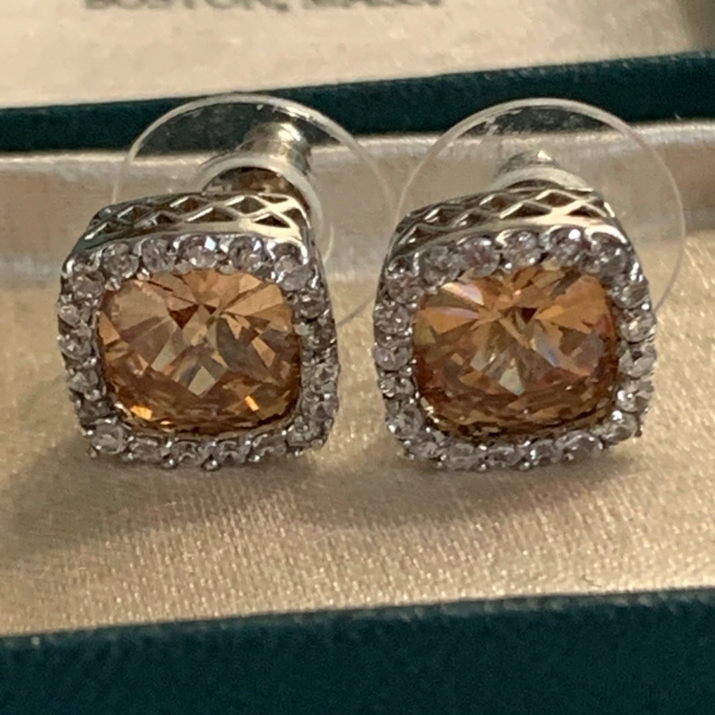 Sterling Silver Soft Brown Semi Precious Gemstone and CZ Earrings