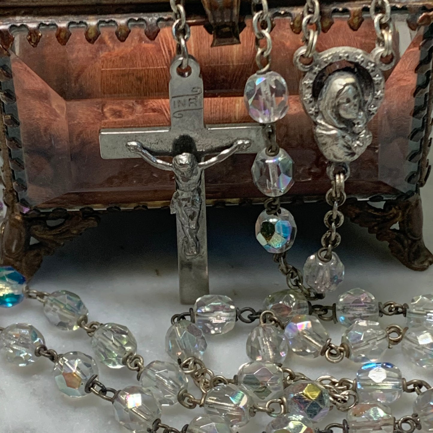 Vintage Multi Faceted Round Glass Bead Rosary