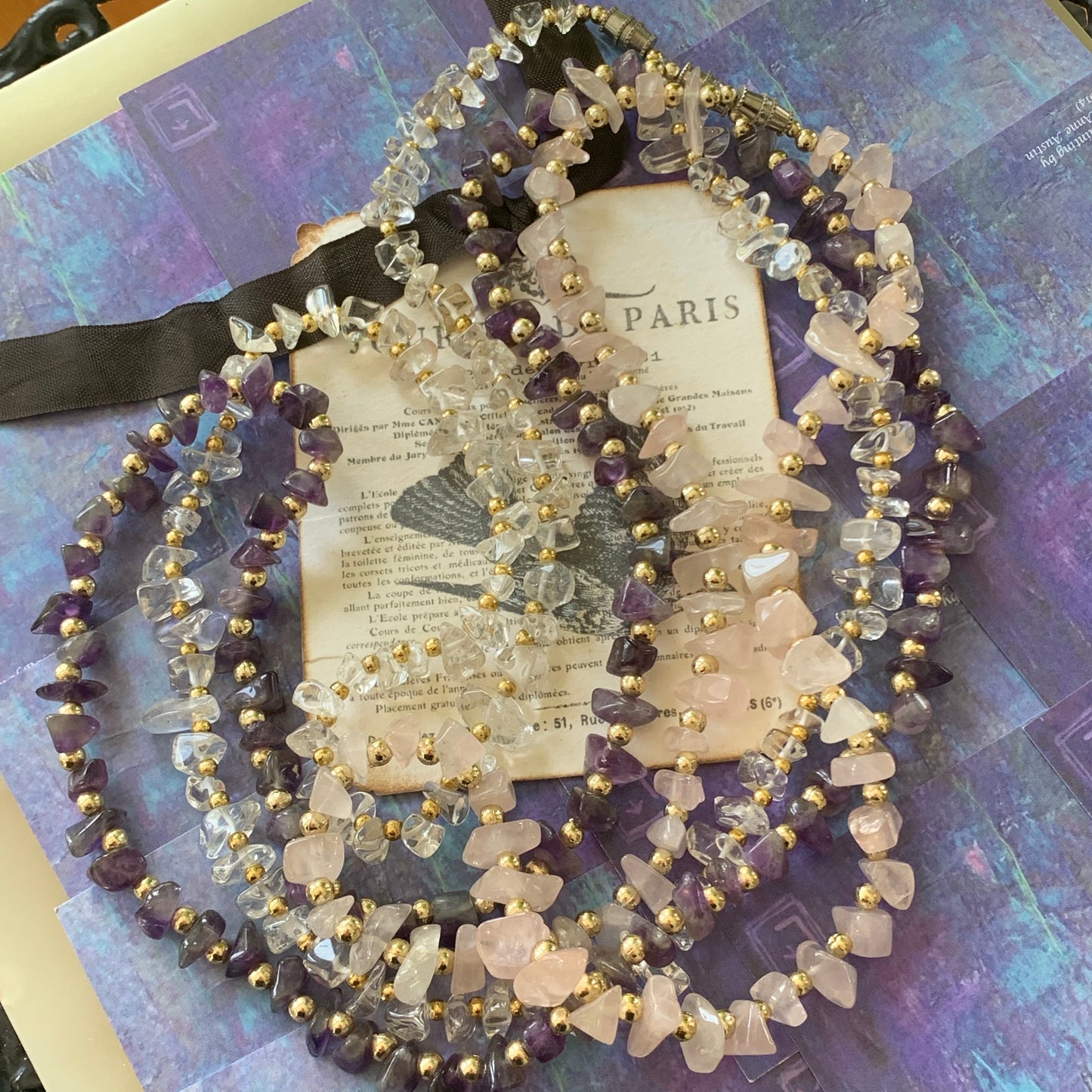 Amethyst, Quartz & Pink Quartz Semi-Precious Chip Necklaces - Lady Slippers