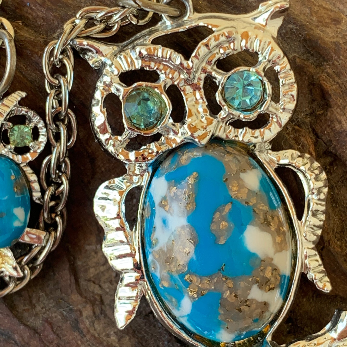 Vintage Faux Turquoise Mama & Baby Owl Double Strand Necklace