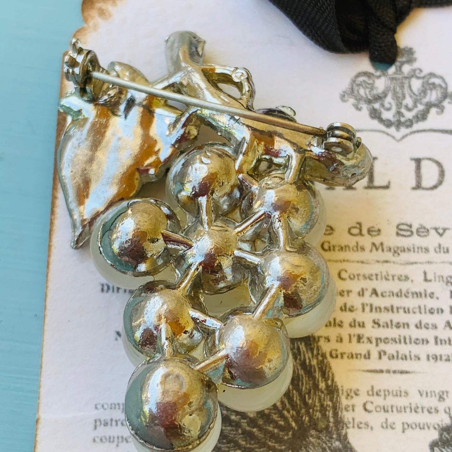 Vintage Soft White Lucite & Rhinestone Pin