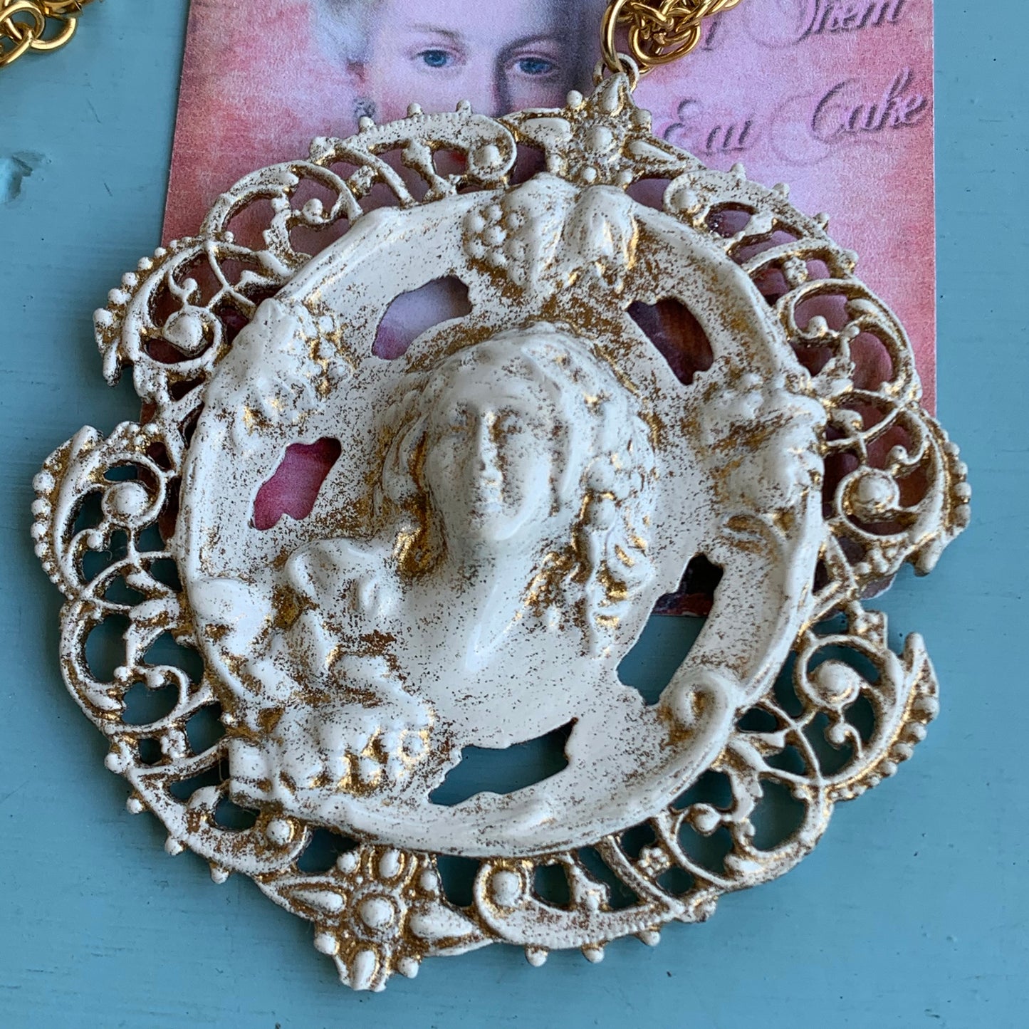 Vintage Gilt & White Enamel Pendant Necklace