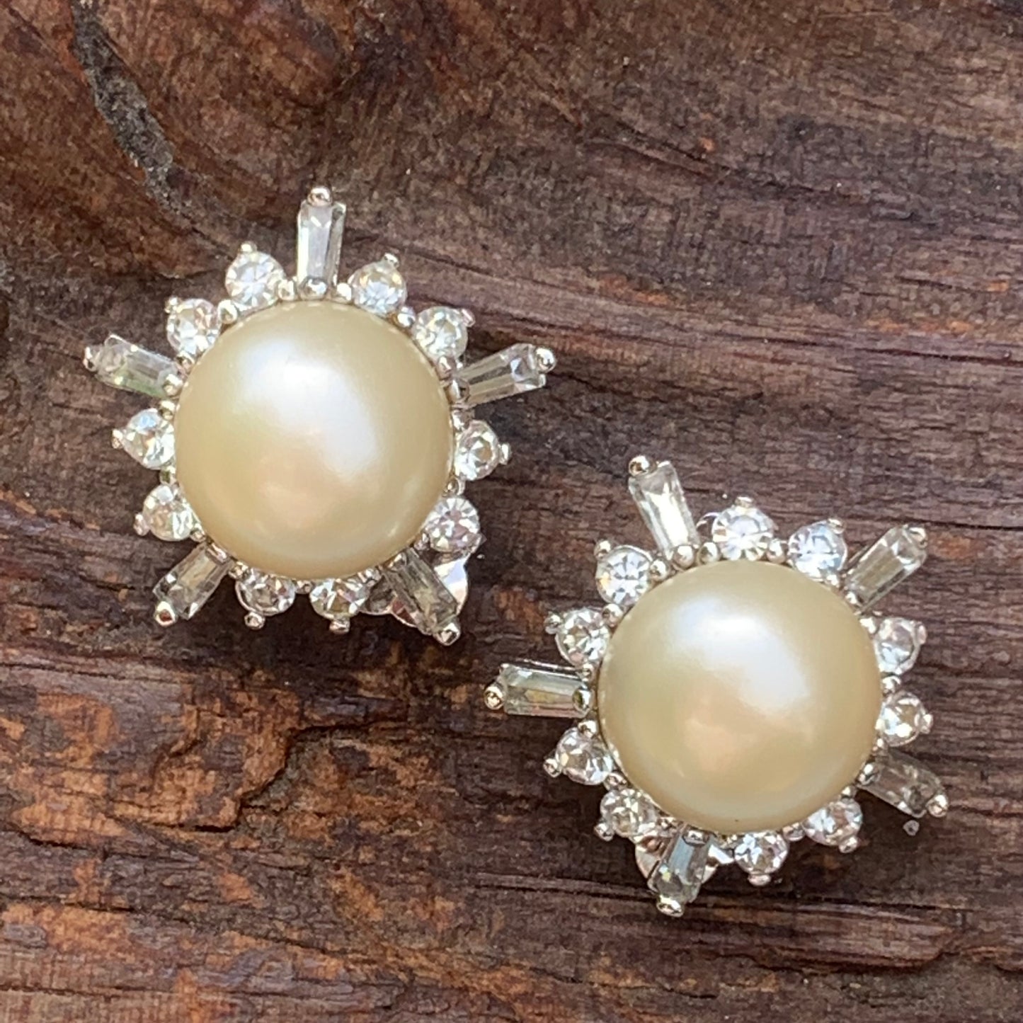 Vintage Star Rhinestone & Faux Mobe Pearl Earrings