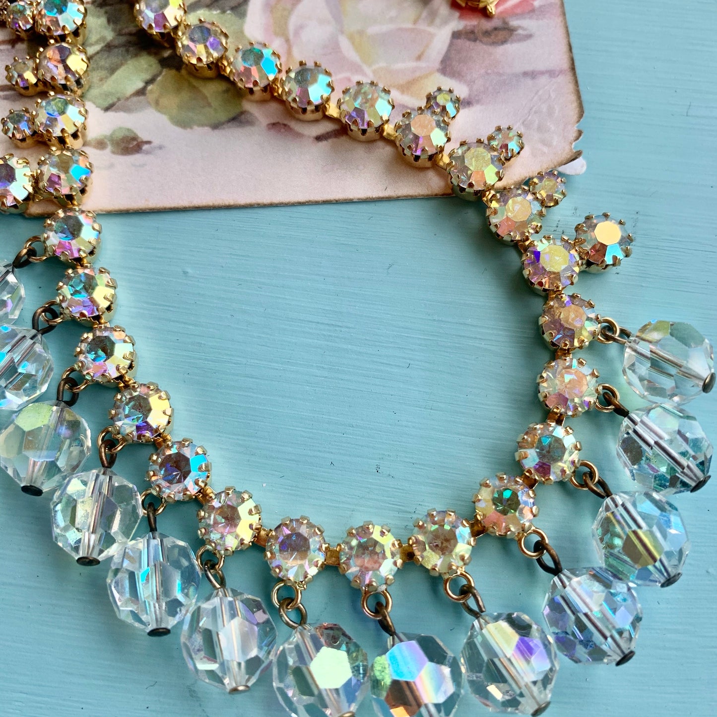 Multi-Faceted Rhinestone & Crystal Bead Necklace