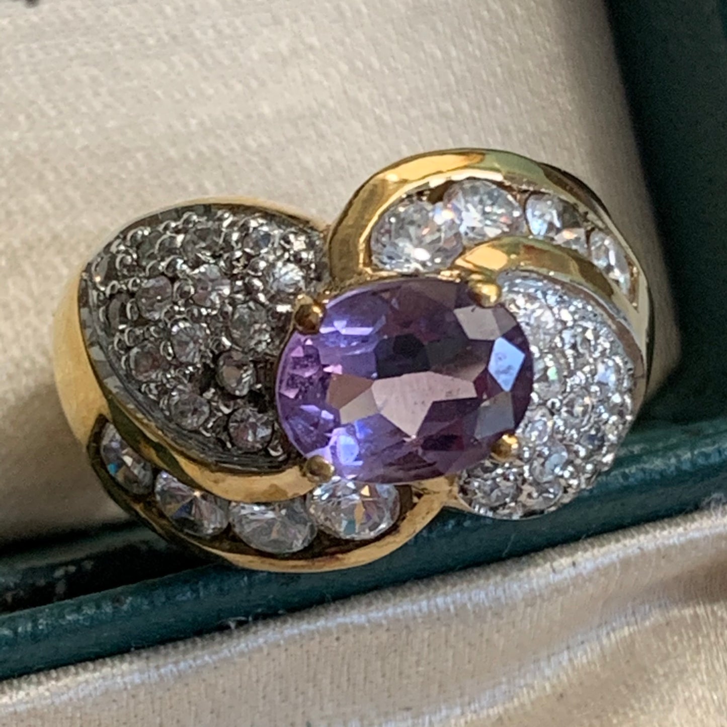 Vintage Gilt Sterling Silver Amethyst & CZ Ring