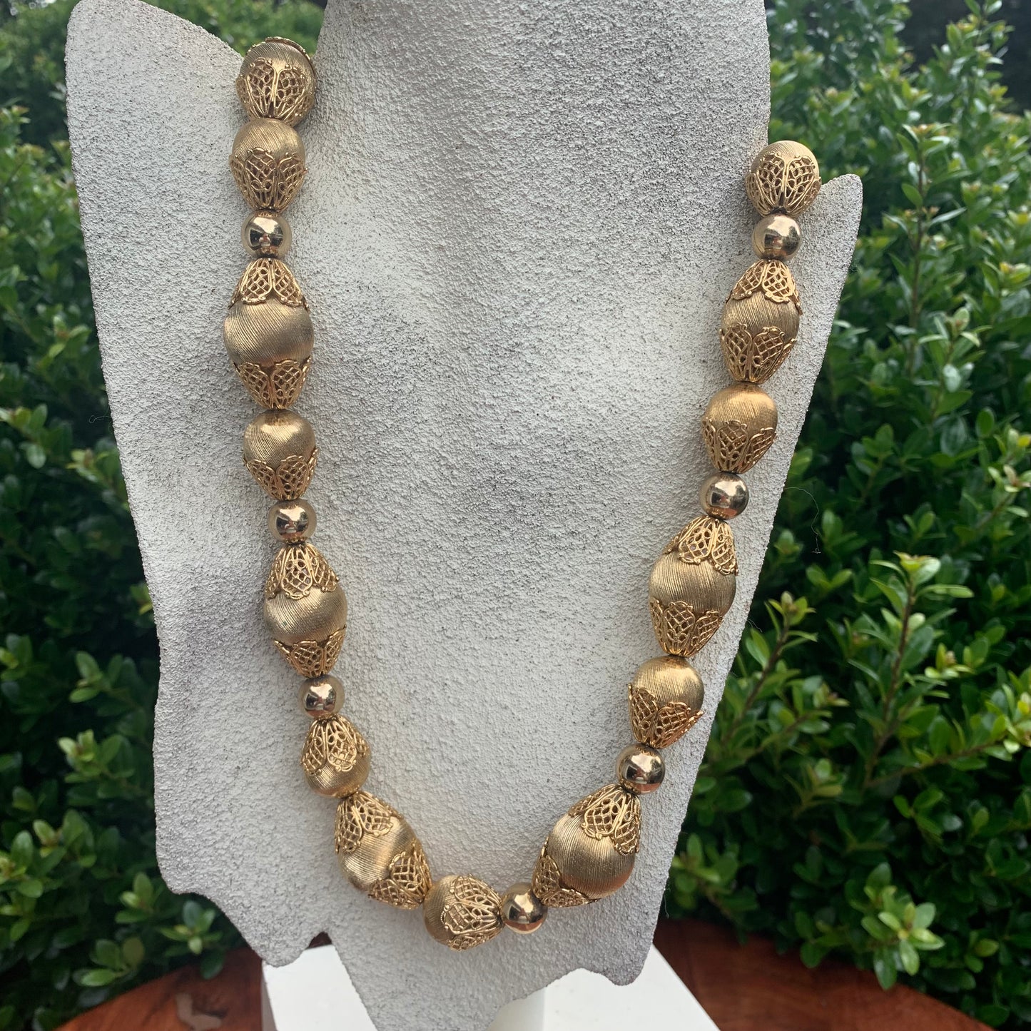 Vintage Monet Gold Bead Filigree Cap Necklace