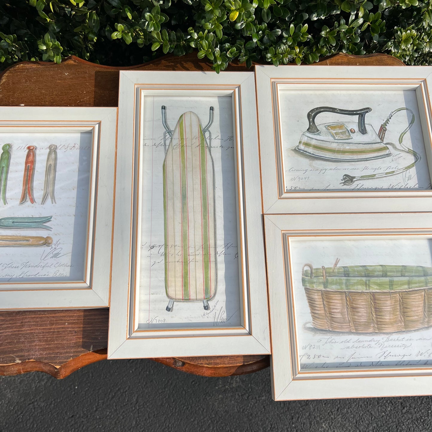 4 Piece Collection Spicher & Co Laundry Framed Watercolor Prints under Glass